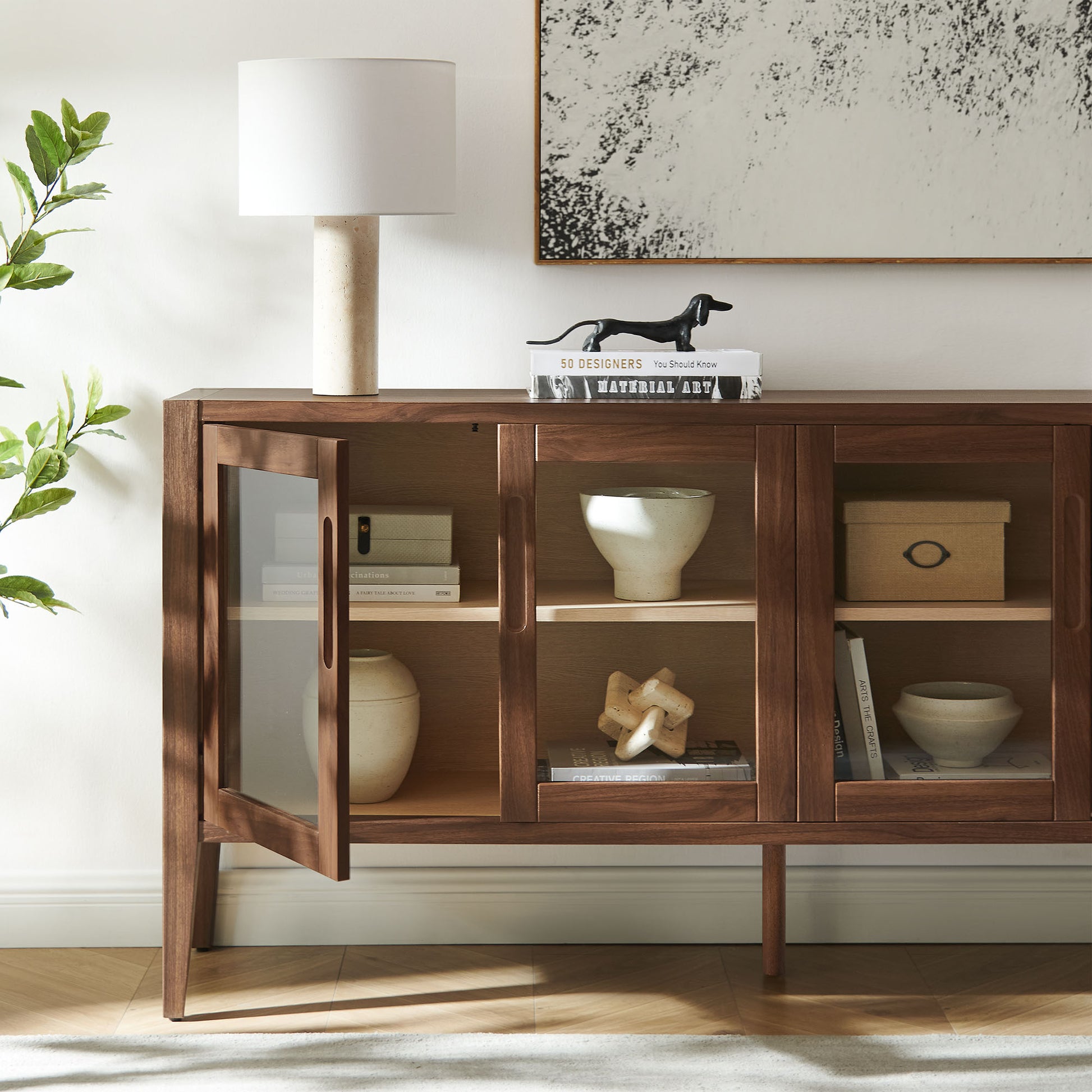 Nell 72" Glass Door Sideboard Storage Display Cabinet