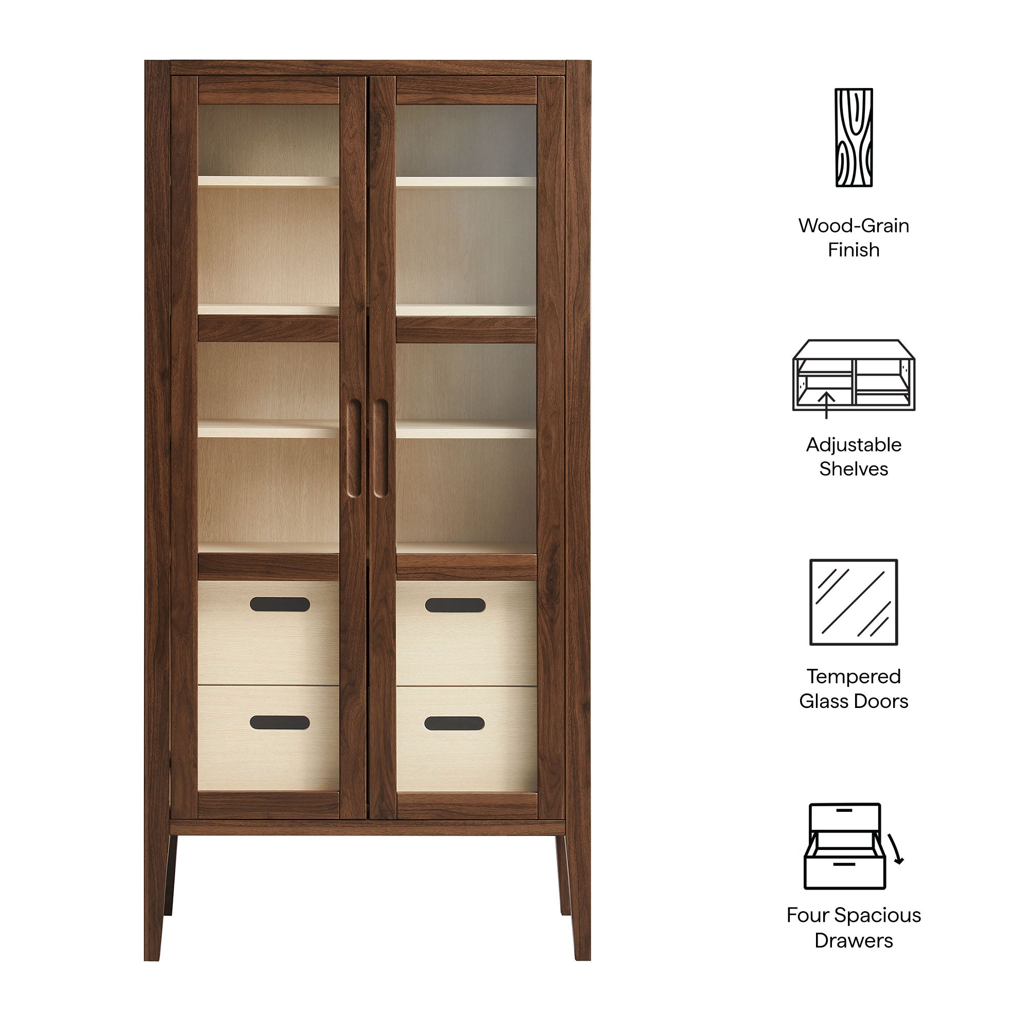 Nell 71" Glass Door Tall Display Storage Cabinet