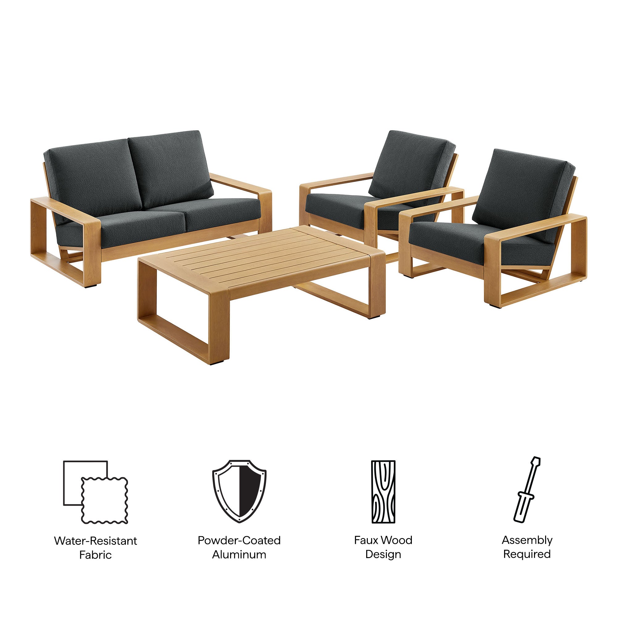 Lirienne 4-Piece Outdoor Patio Aluminum Faux Wood Furniture Set - Ivory Natural