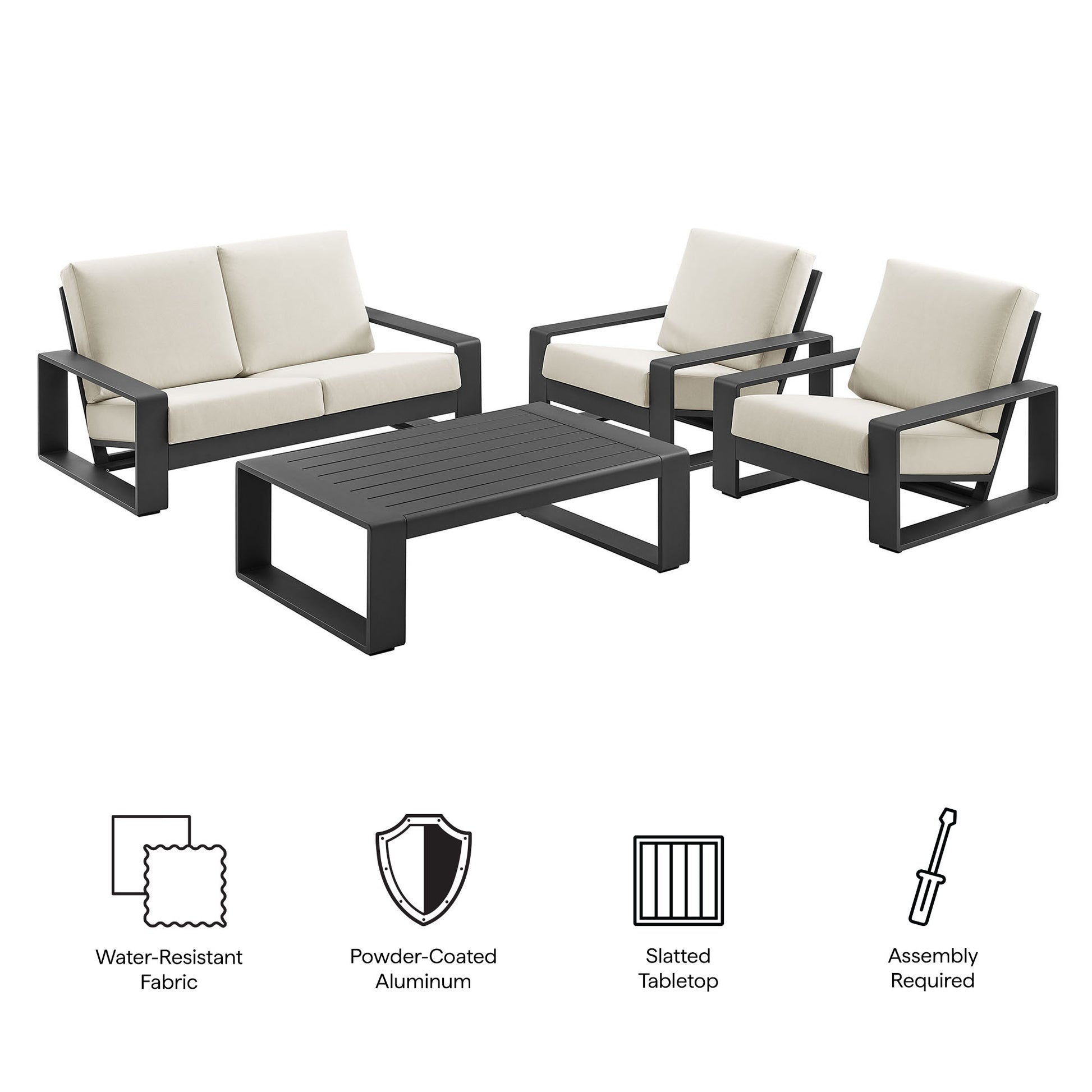 Lirienne 4-Piece Outdoor Patio Aluminum Furniture Set - Light Gray