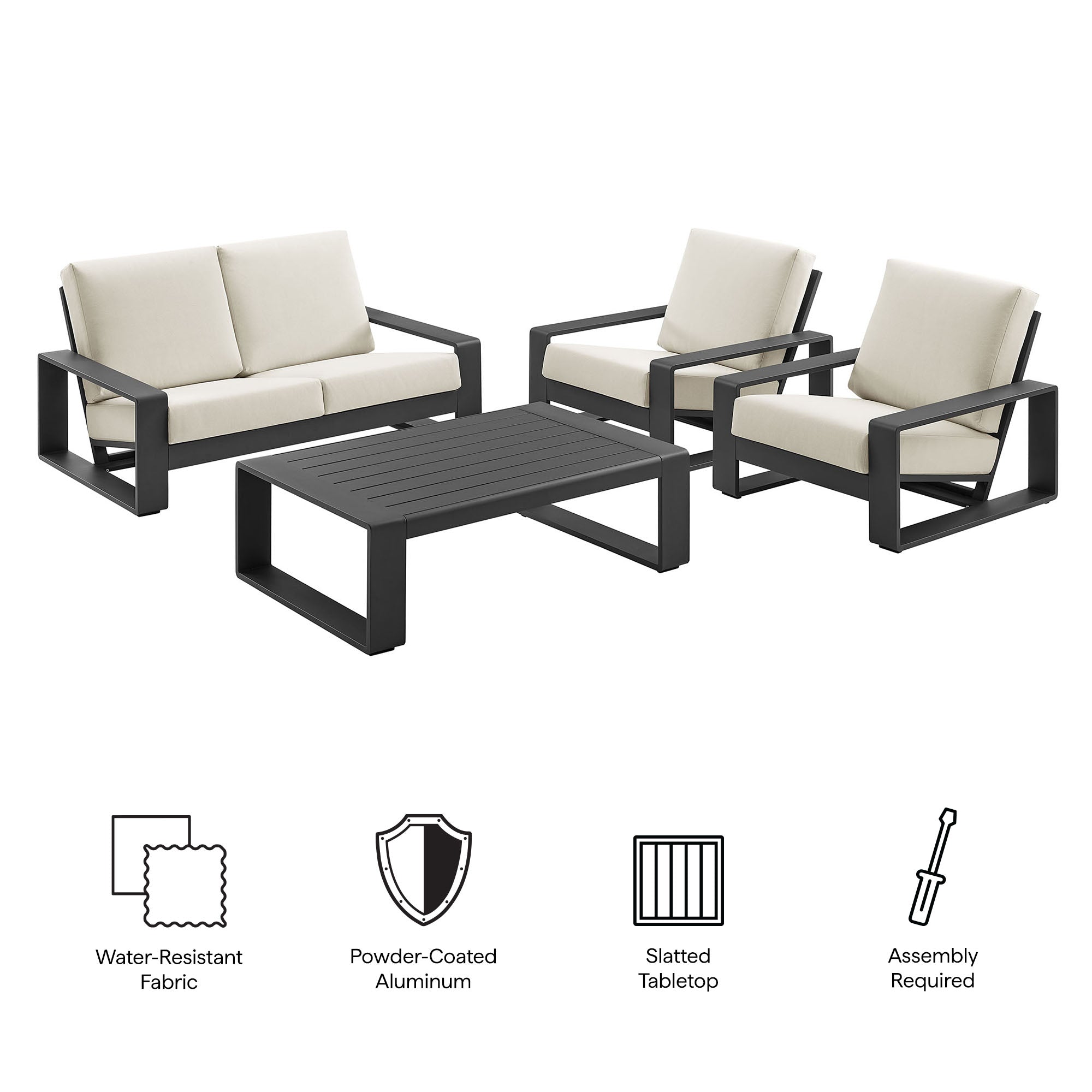 Lirienne 4-Piece Outdoor Patio Aluminum Furniture Set - Light Gray
