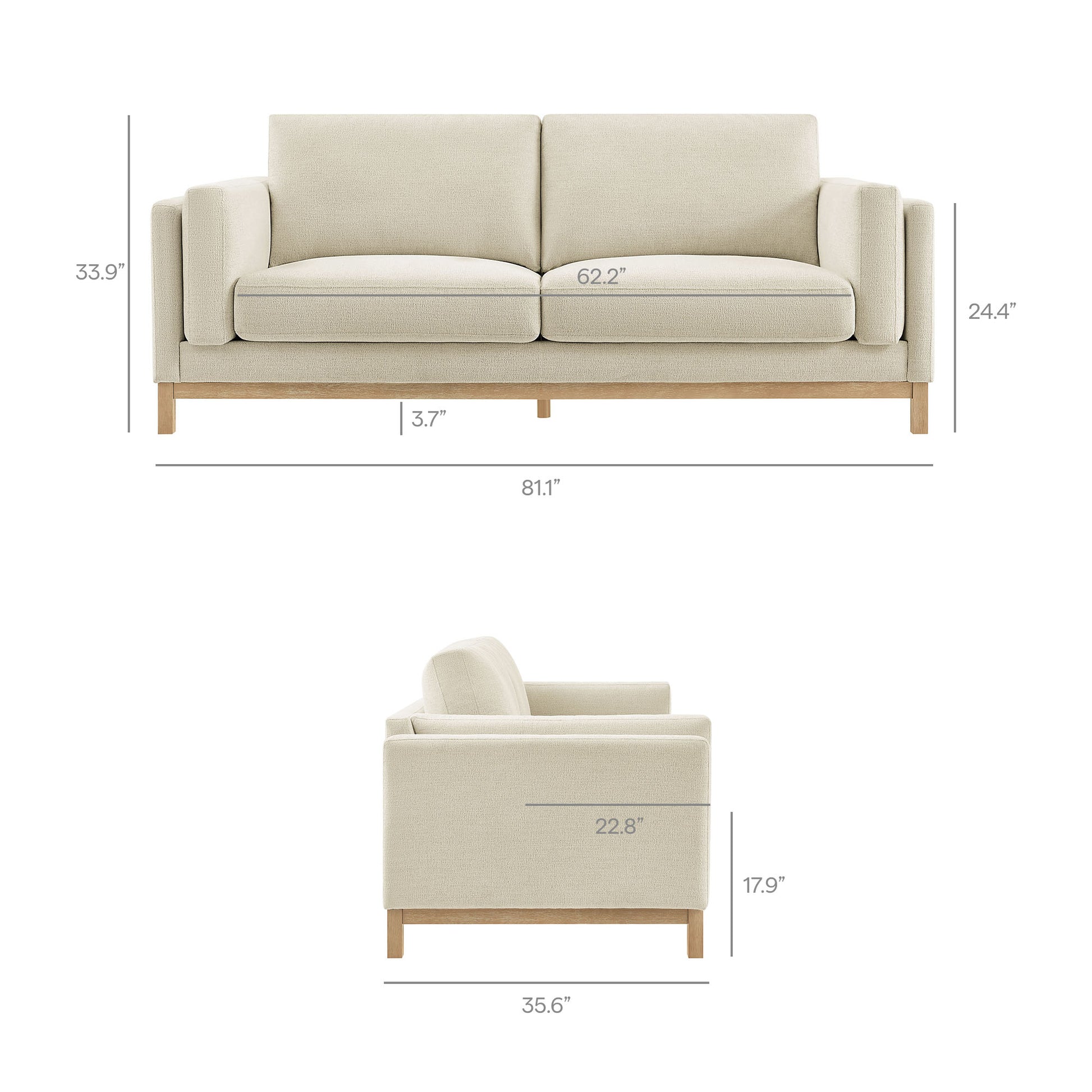 Roscoe 81 inch Fabric Sofa - Pewter