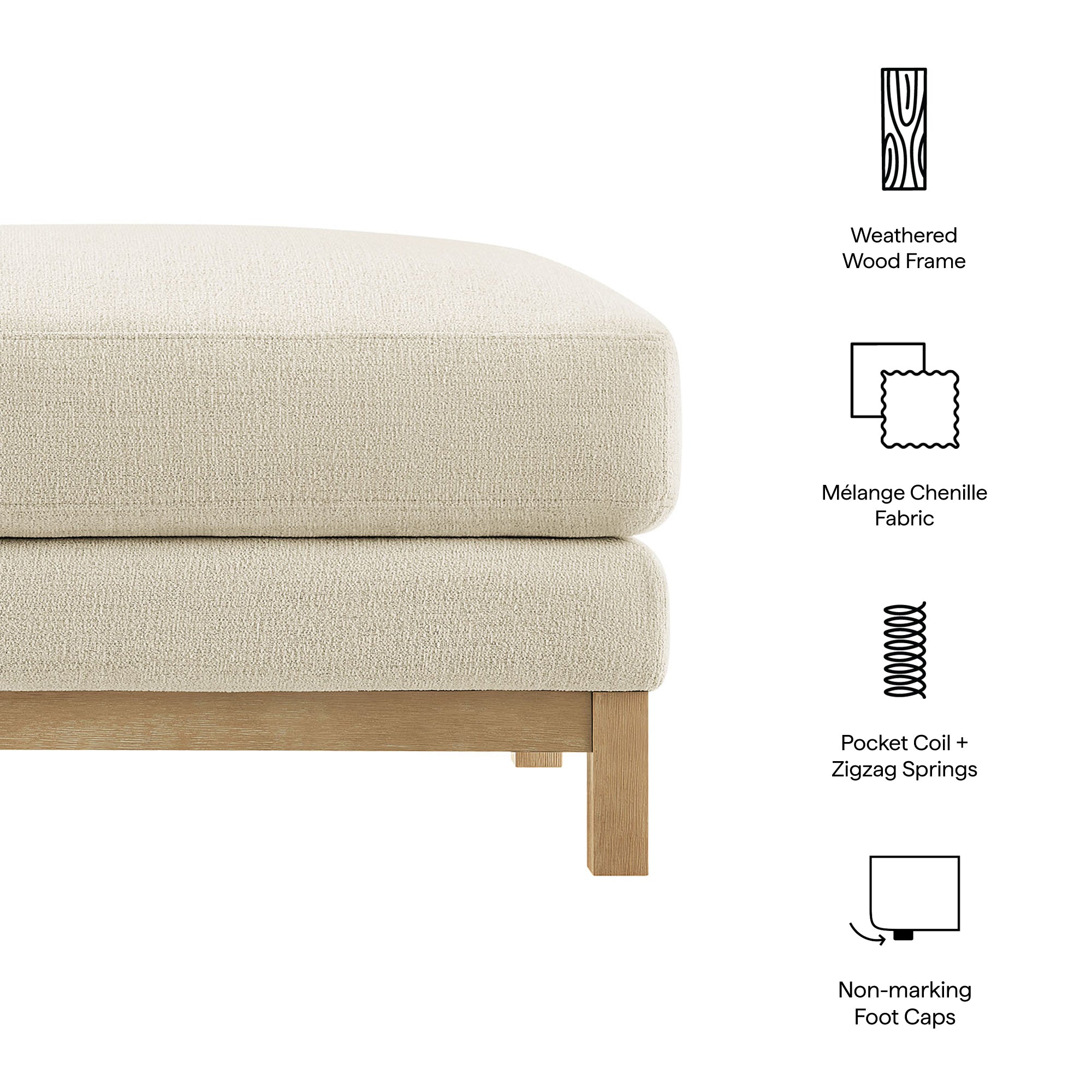 Roscoe Fabric Ottoman - Mist