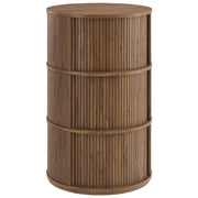 Clement Round Pedestal Stand Storage Table With Sliding Tambour Doors - Walnut