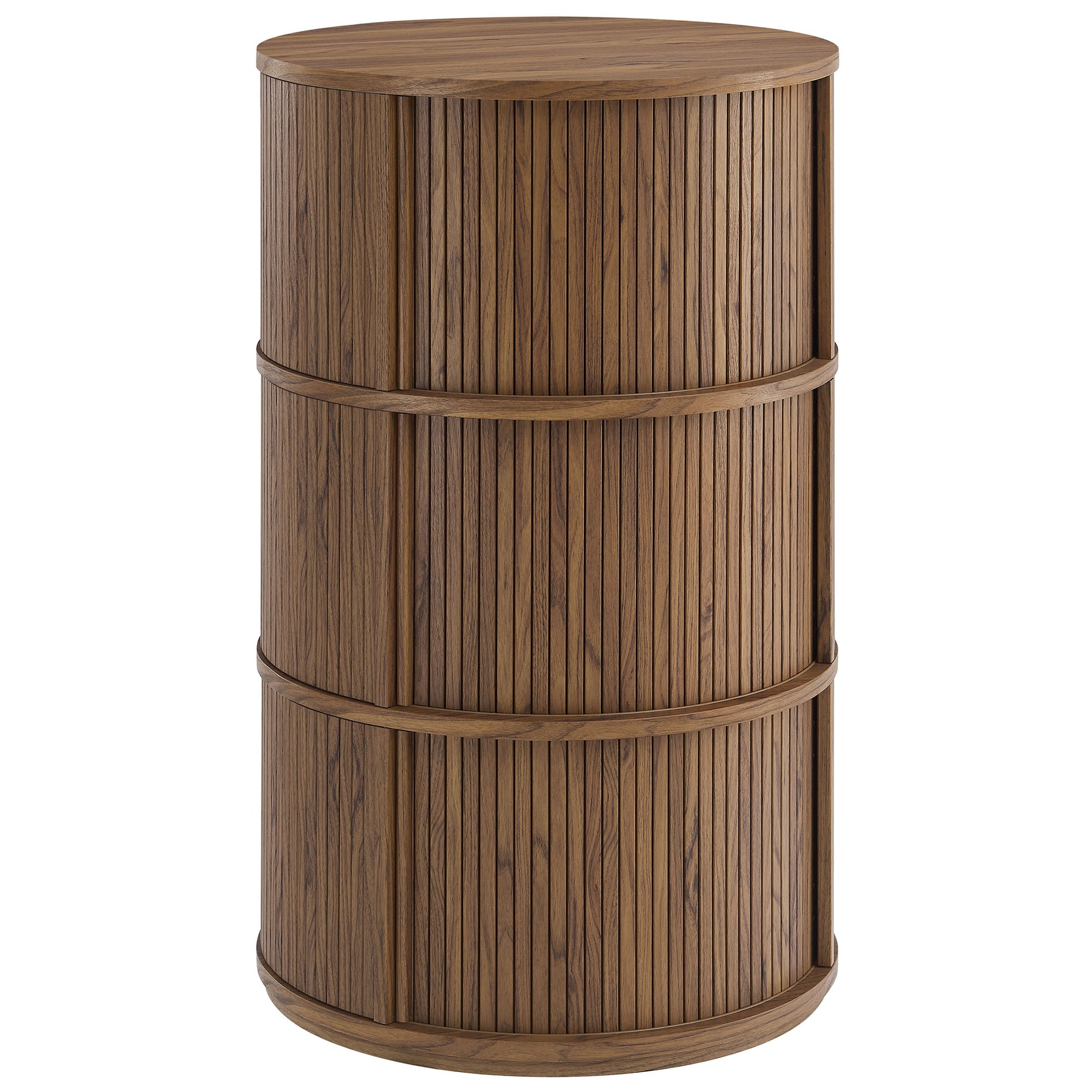 Clement Round Pedestal Stand Storage Table With Sliding Tambour Doors - Walnut