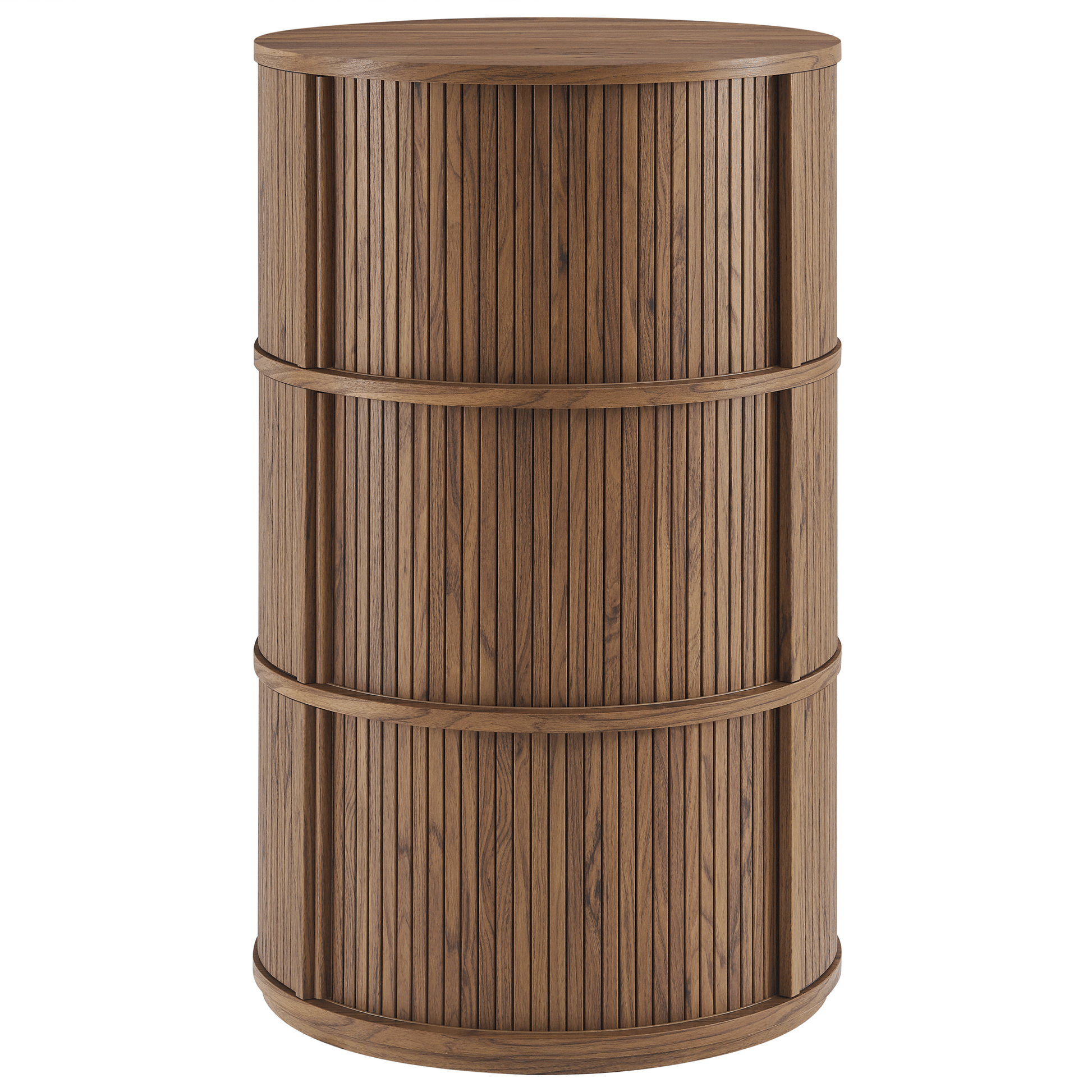 Clement Round Pedestal Stand Storage Table With Sliding Tambour Doors