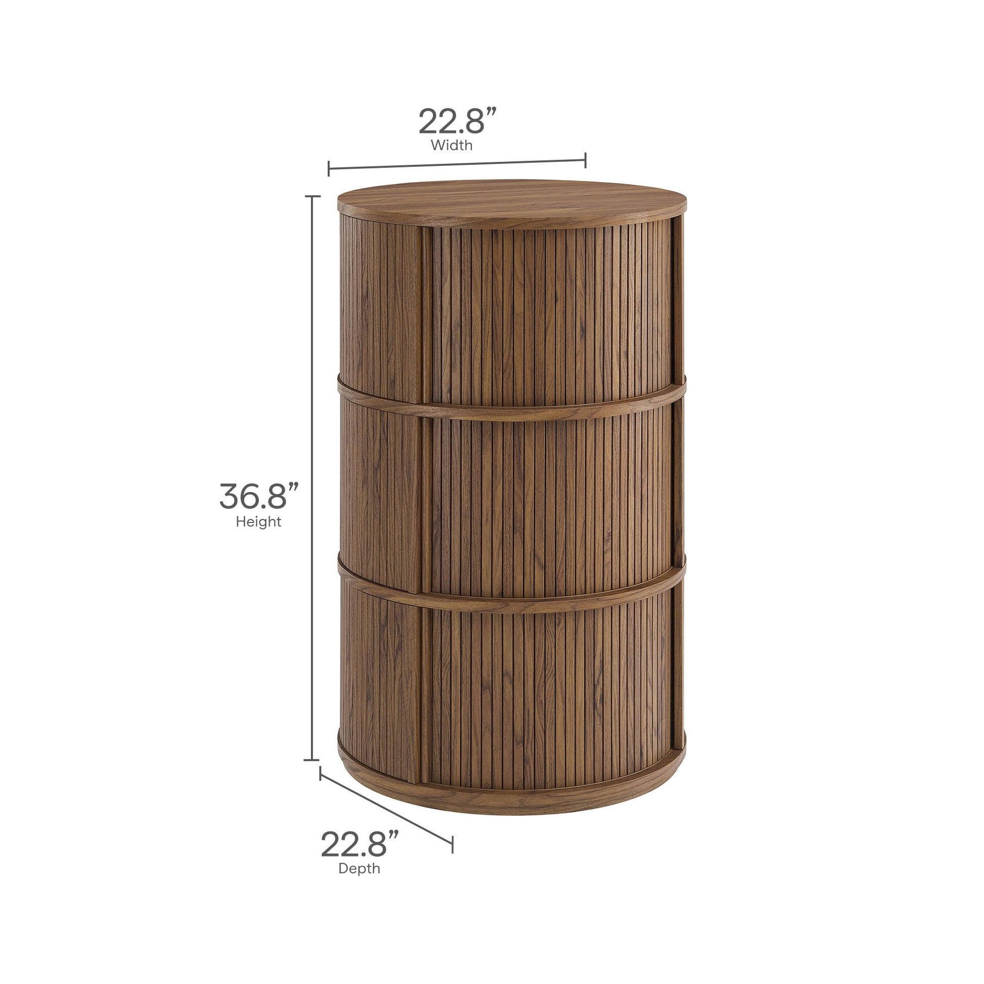Clement Round Pedestal Stand Storage Table With Sliding Tambour Doors