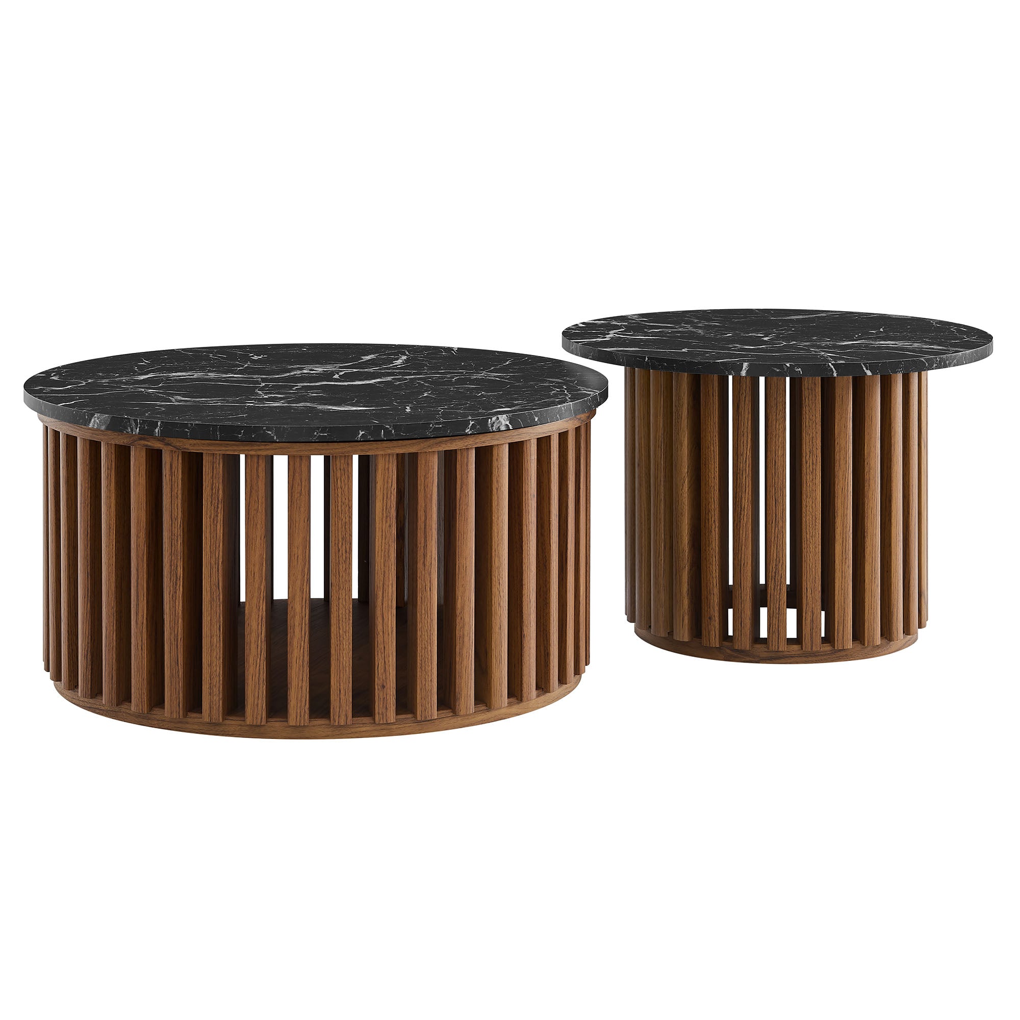 Fortitude Round Faux Marble Top Nesting Coffee Table Set - Walnut Black