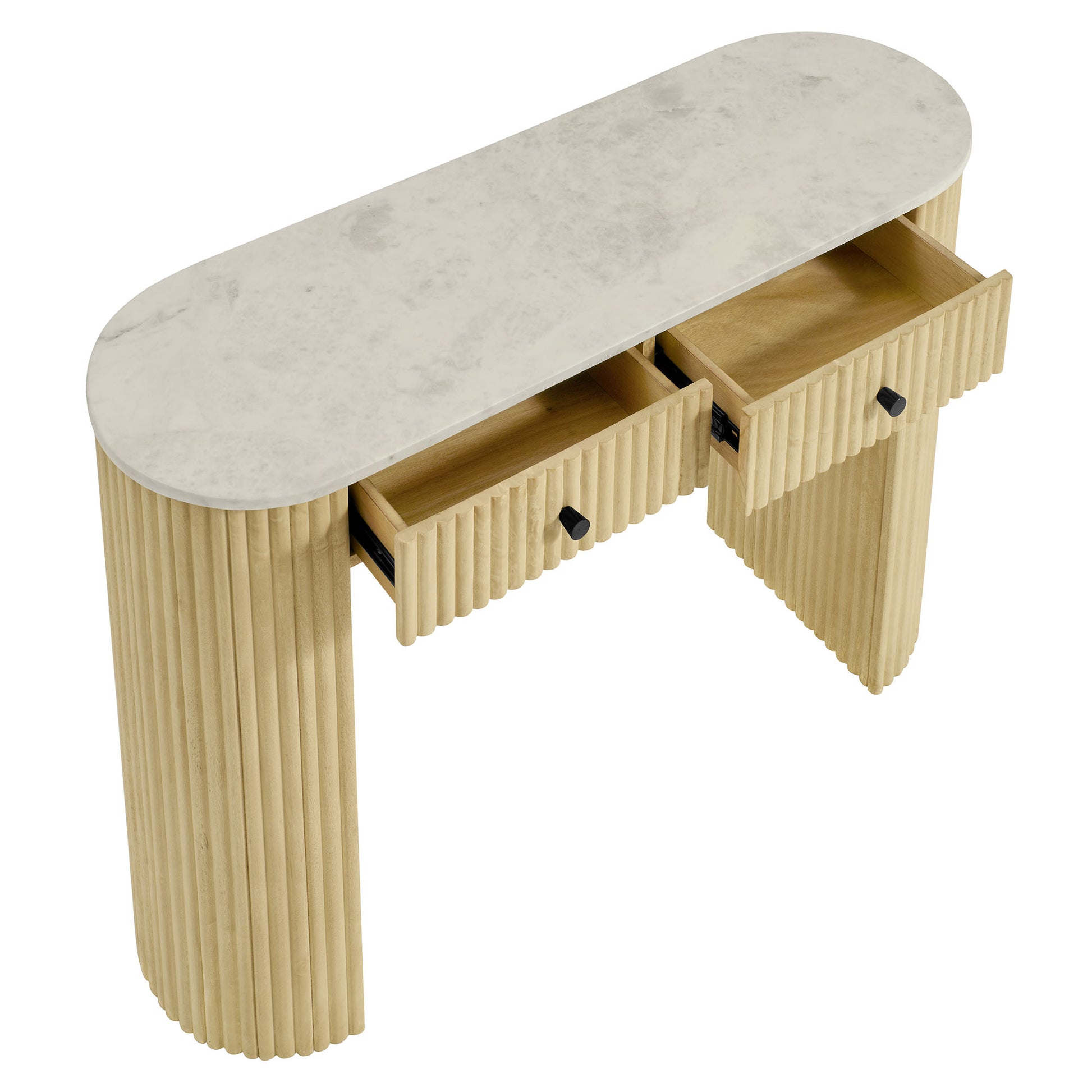 Caldera 42" Curved Solid Wood and Marble Console Table