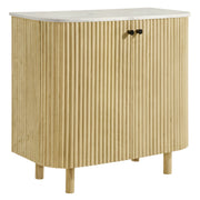 Caldera 33" Curved Solid Wood and Marble Accent Storage Cabinet - Natural