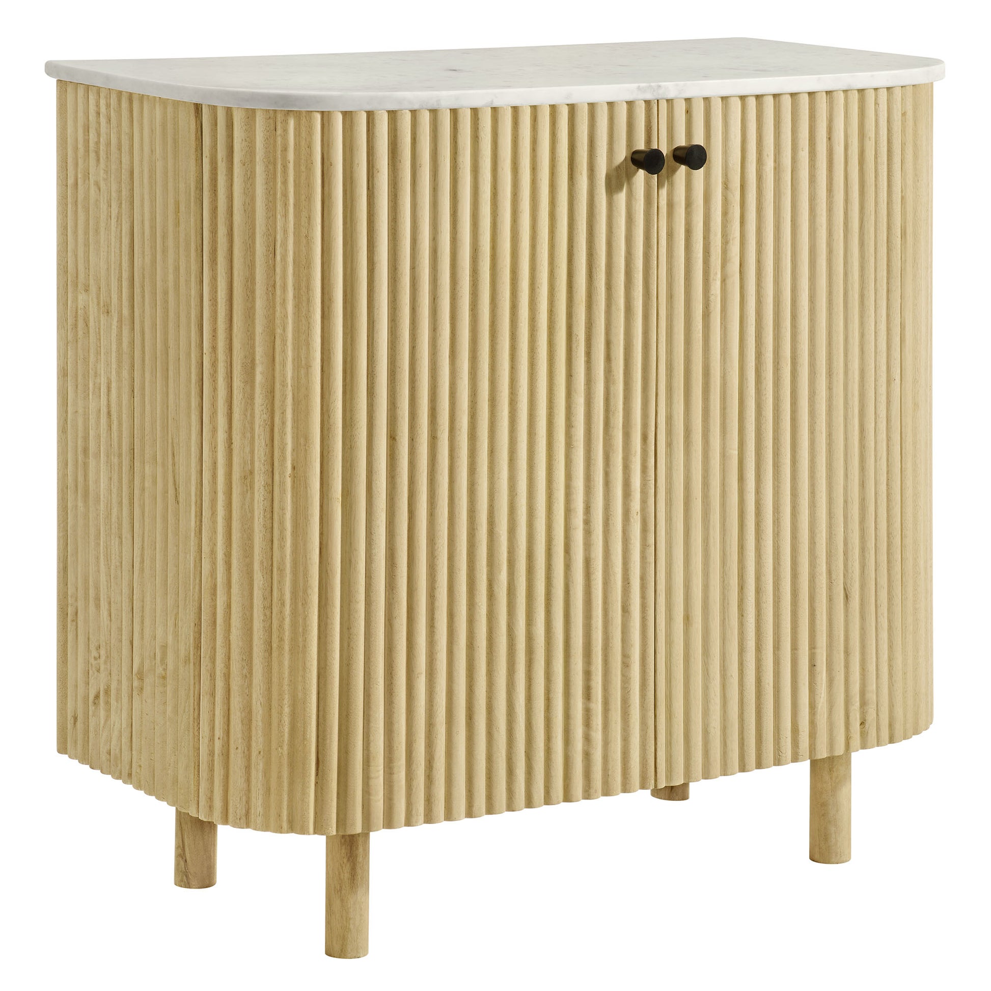 Caldera 33" Curved Solid Wood and Marble Accent Storage Cabinet - Natural