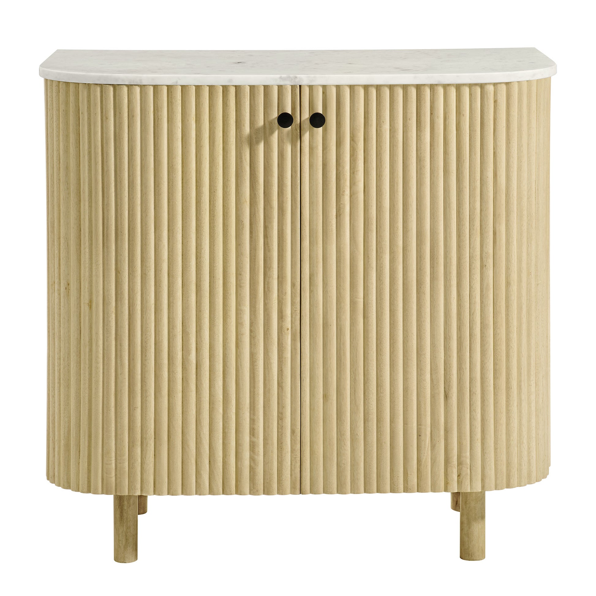 Caldera 33" Curved Solid Wood and Marble Accent Storage Cabinet
