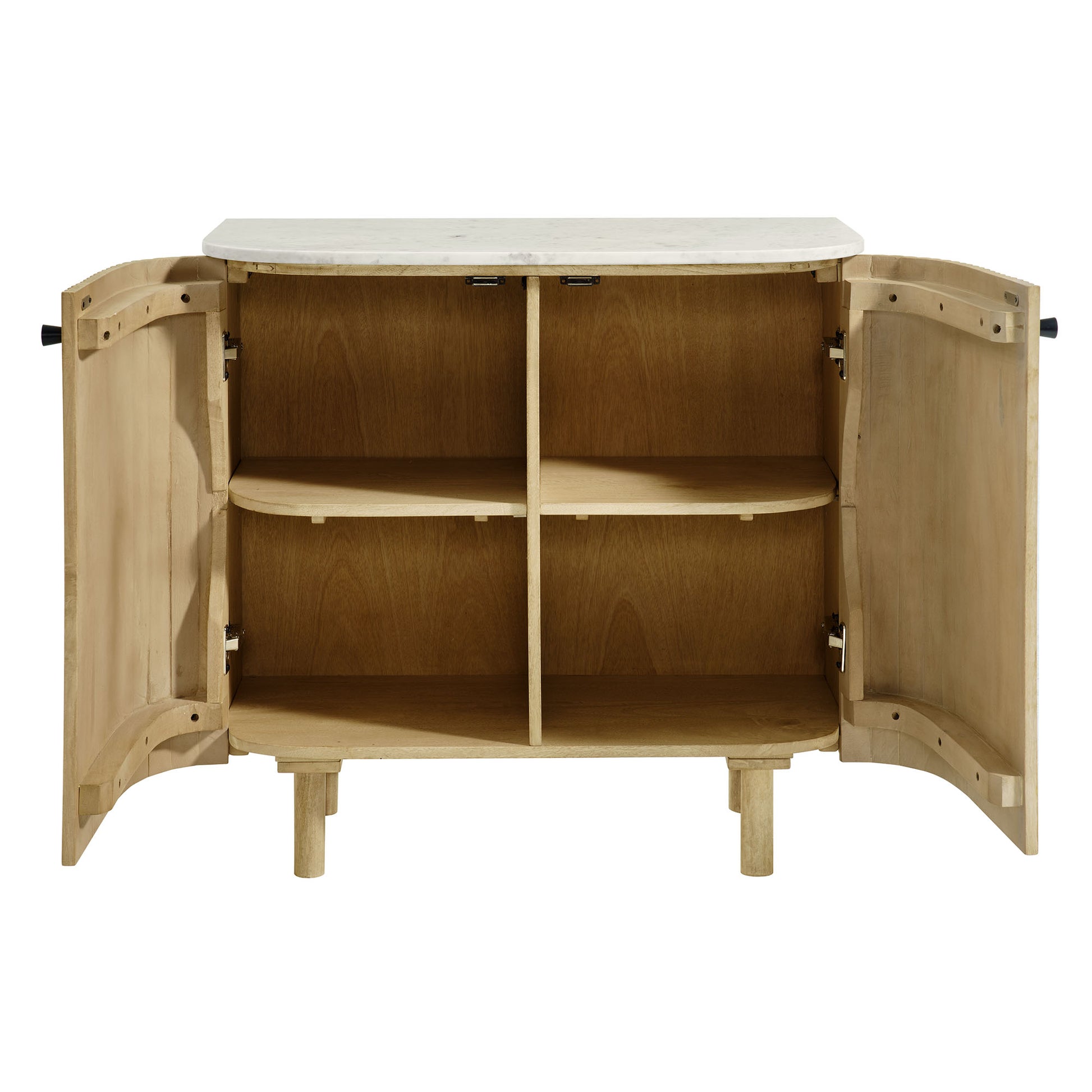 Caldera 33" Curved Solid Wood and Marble Accent Storage Cabinet