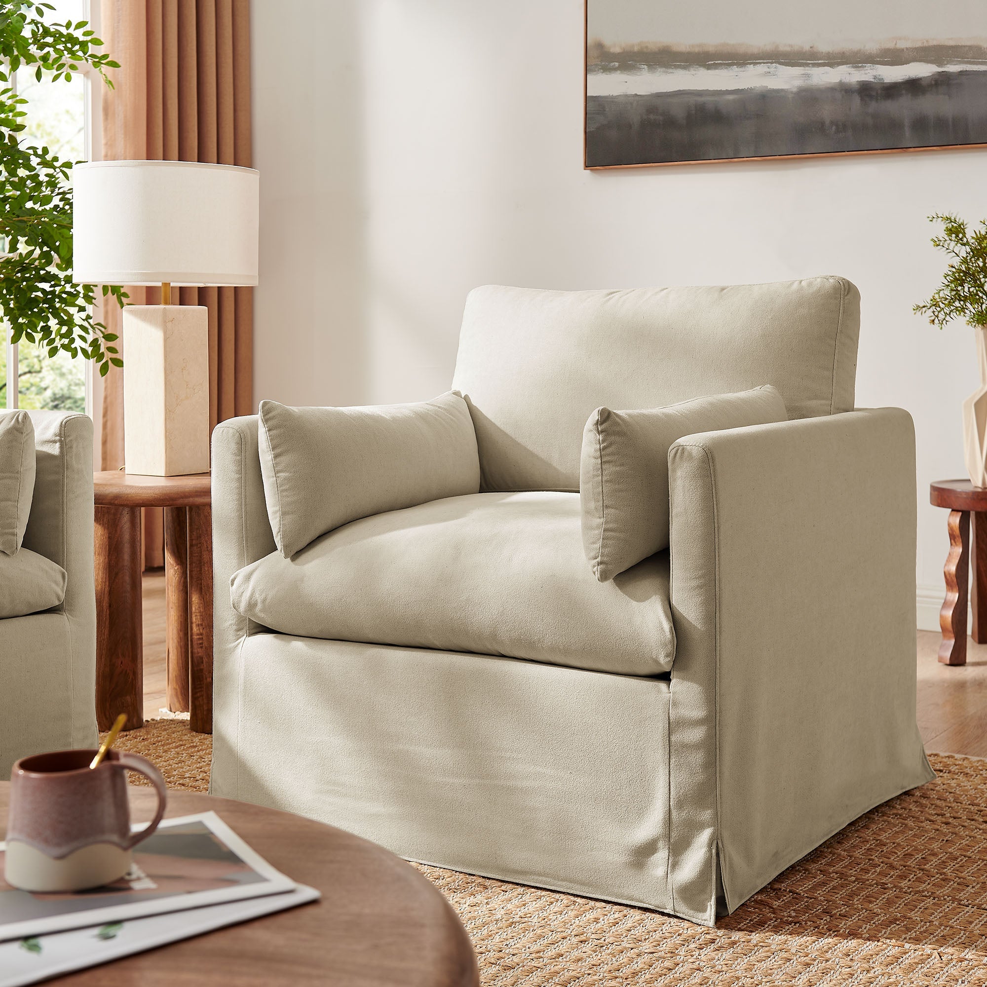 Wellfleet Slipcovered Linen-Blend Armchair - Linen