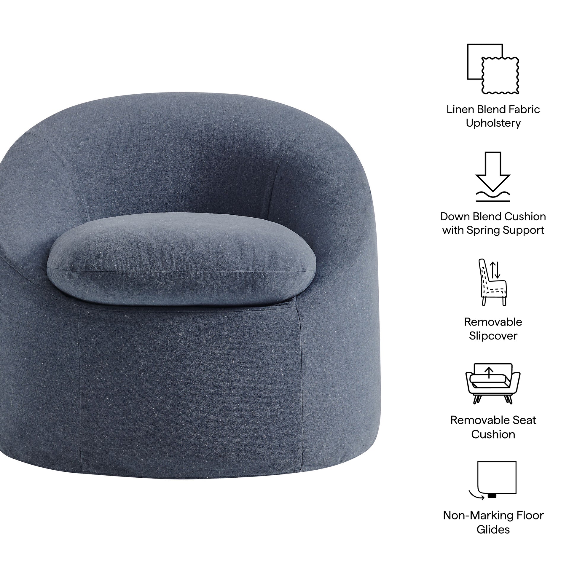 Sadie Slipcovered Linen-Blend Round Accent Chair