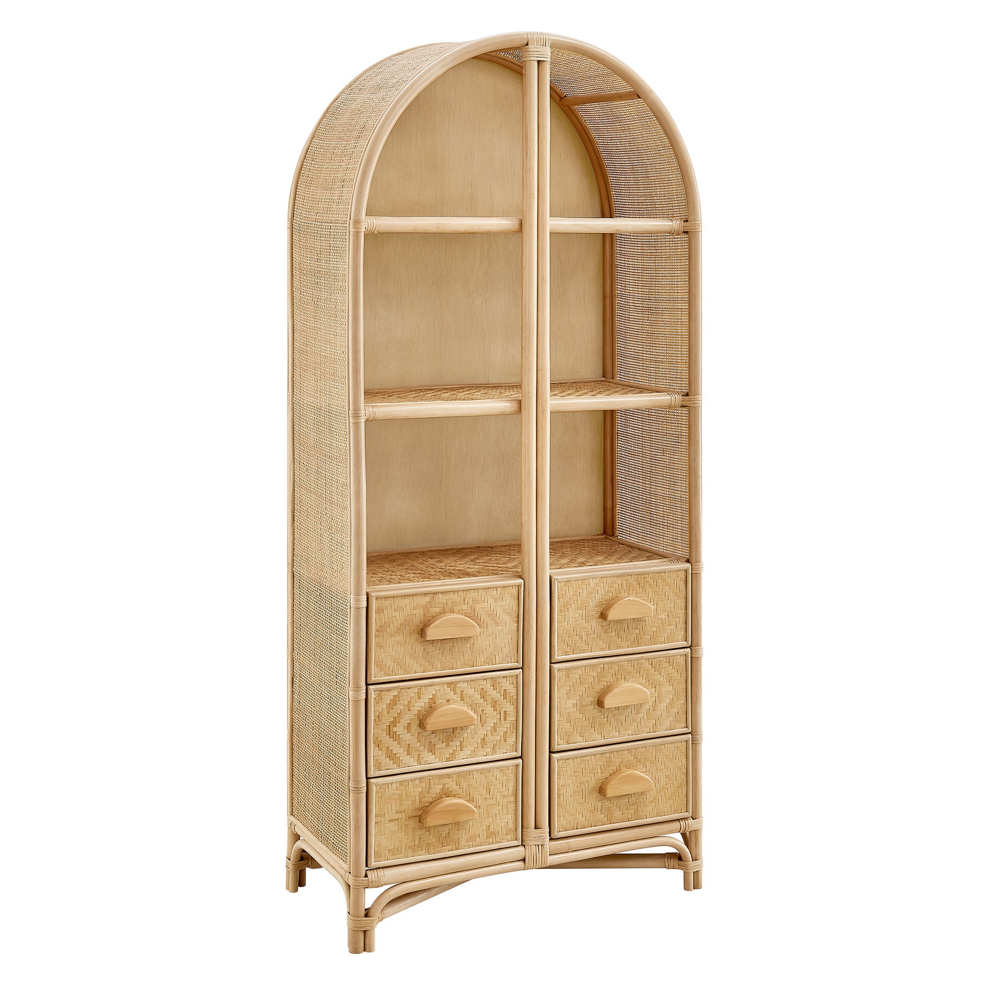 Jane 71 Inch Tall Arched Natural Rattan Bookshelf - Natural