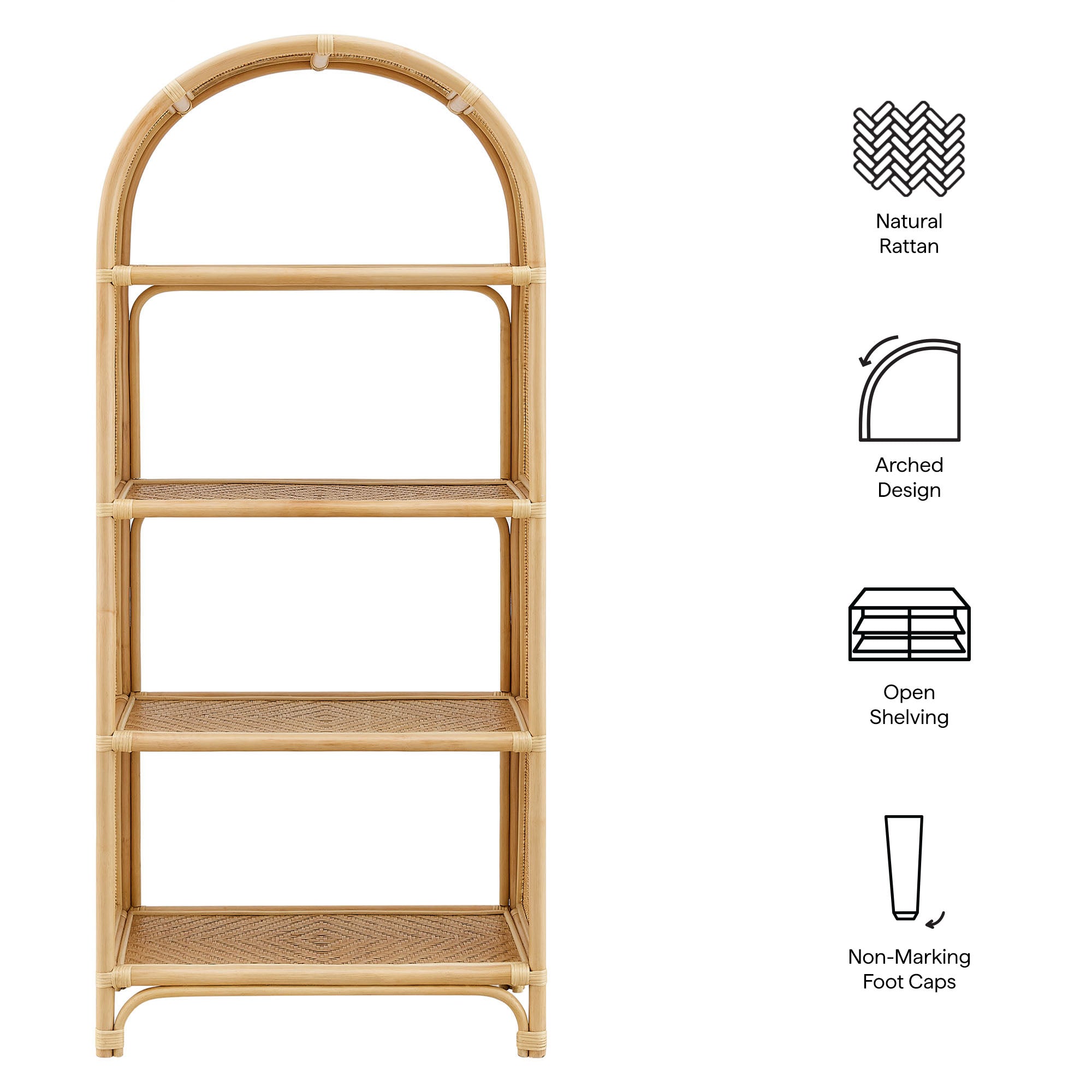 Celeste 67 Inch Tall Arched Natural Rattan Bookshelf