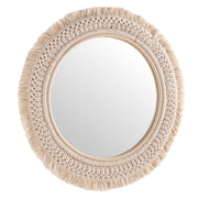 Jade Round Rattan Macrame Wall Mirror - Natural