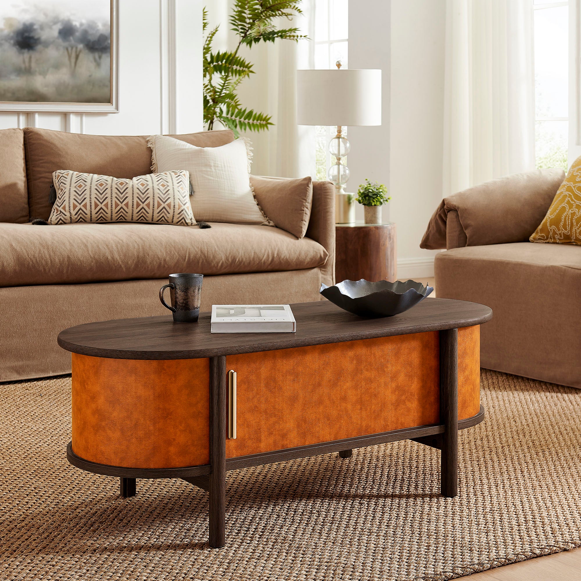 Coralie Curved Vegan Leather Oval Coffee Table
