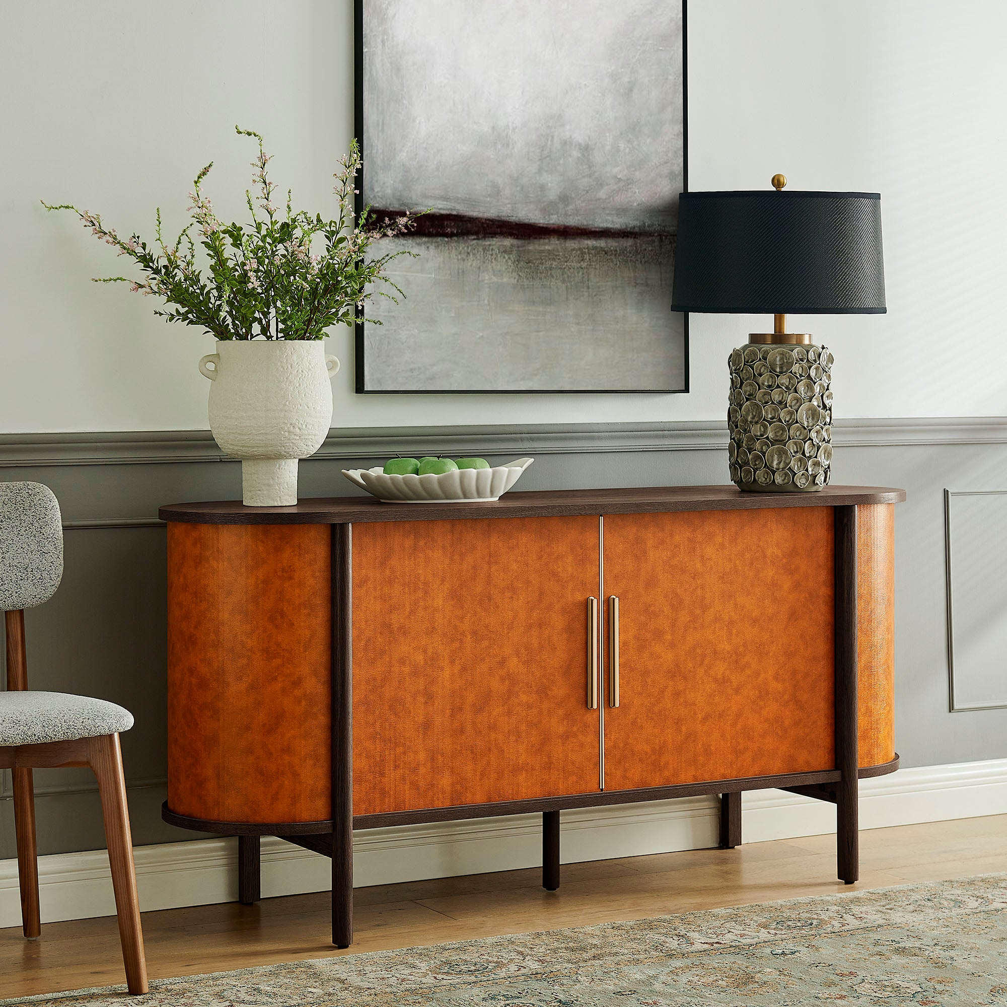 Coralie Curved Vegan Leather Oval Sideboard