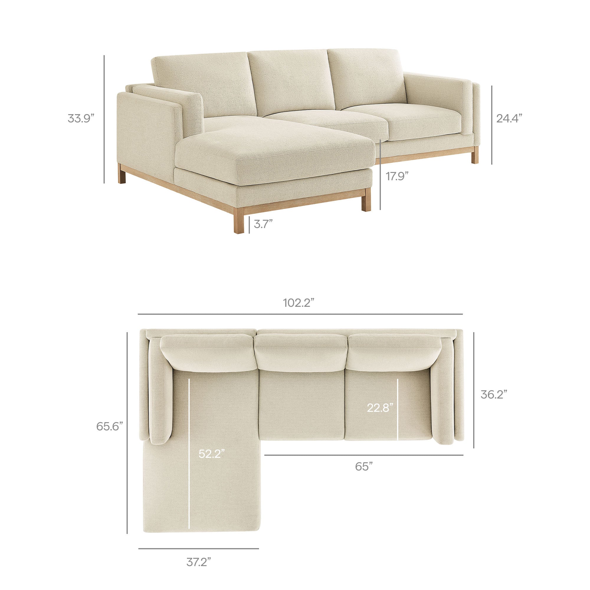 Roscoe Left-Facing Fabric Sectional Sofa with Chaise - Pewter