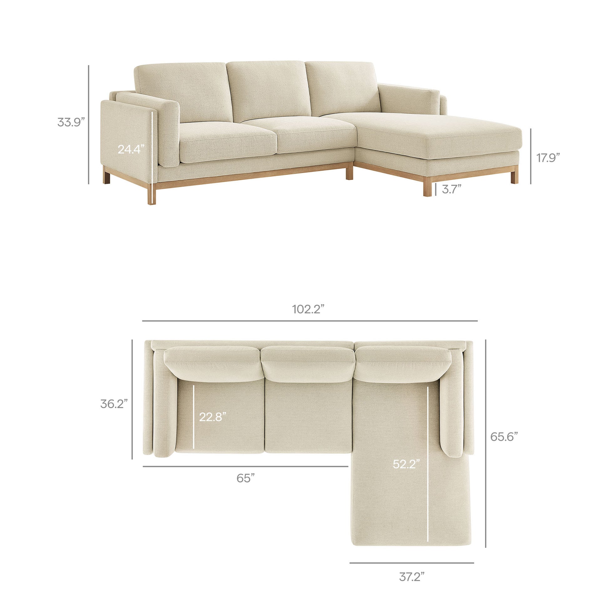 Roscoe Right-Facing Fabric Sectional Sofa with Chaise - Pewter