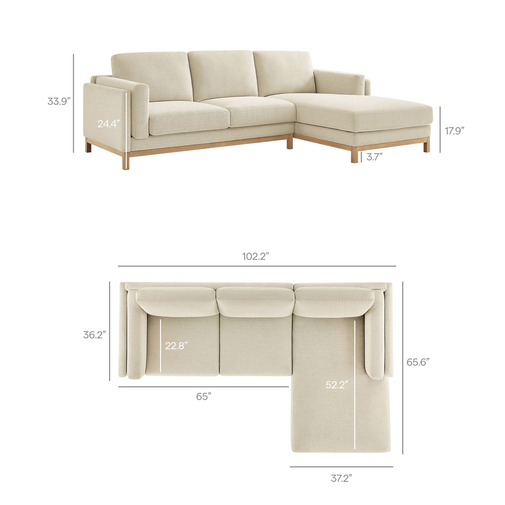 Roscoe Right-Facing Fabric Sectional Sofa with Chaise - Pewter