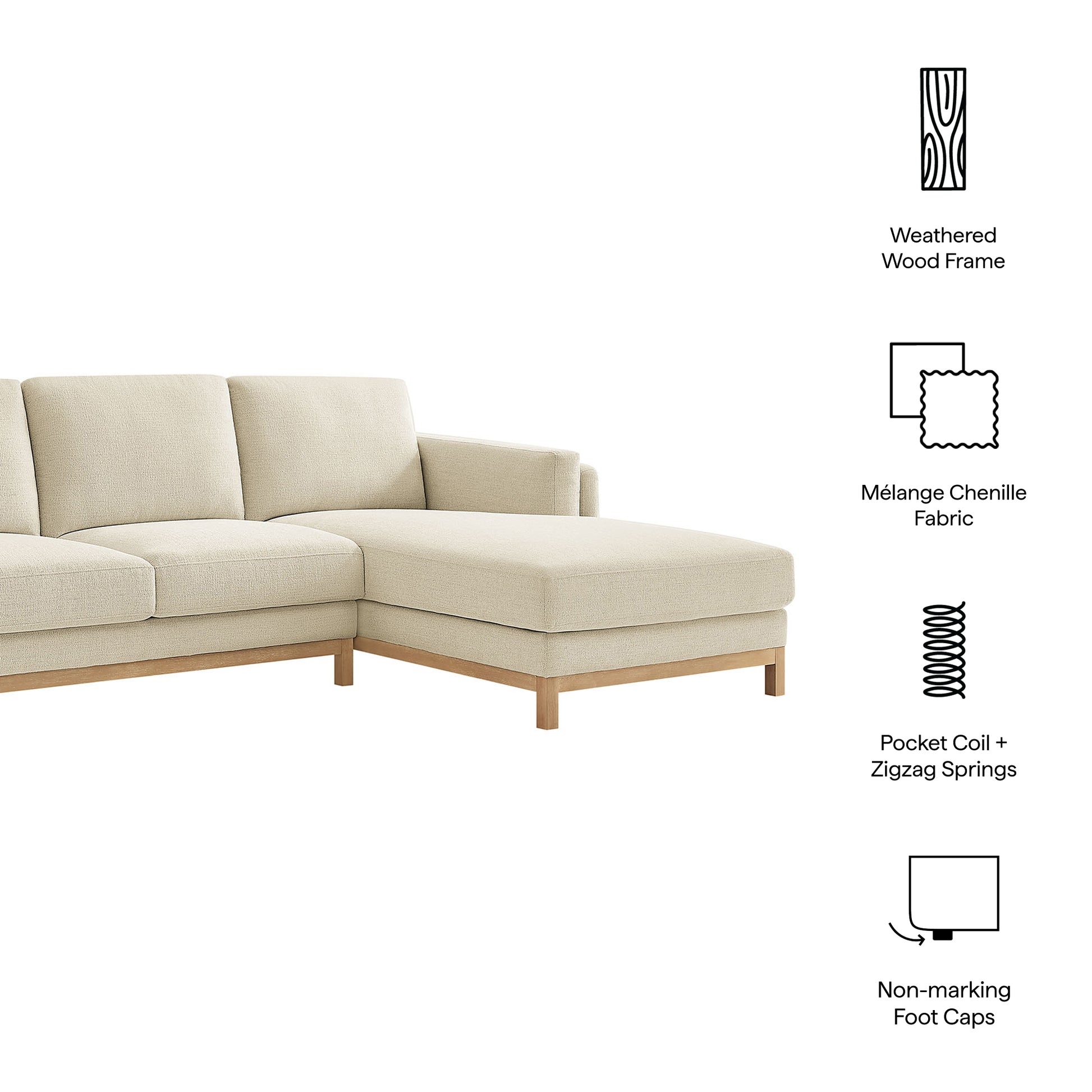 Roscoe Right-Facing Fabric Sectional Sofa with Chaise - Mist