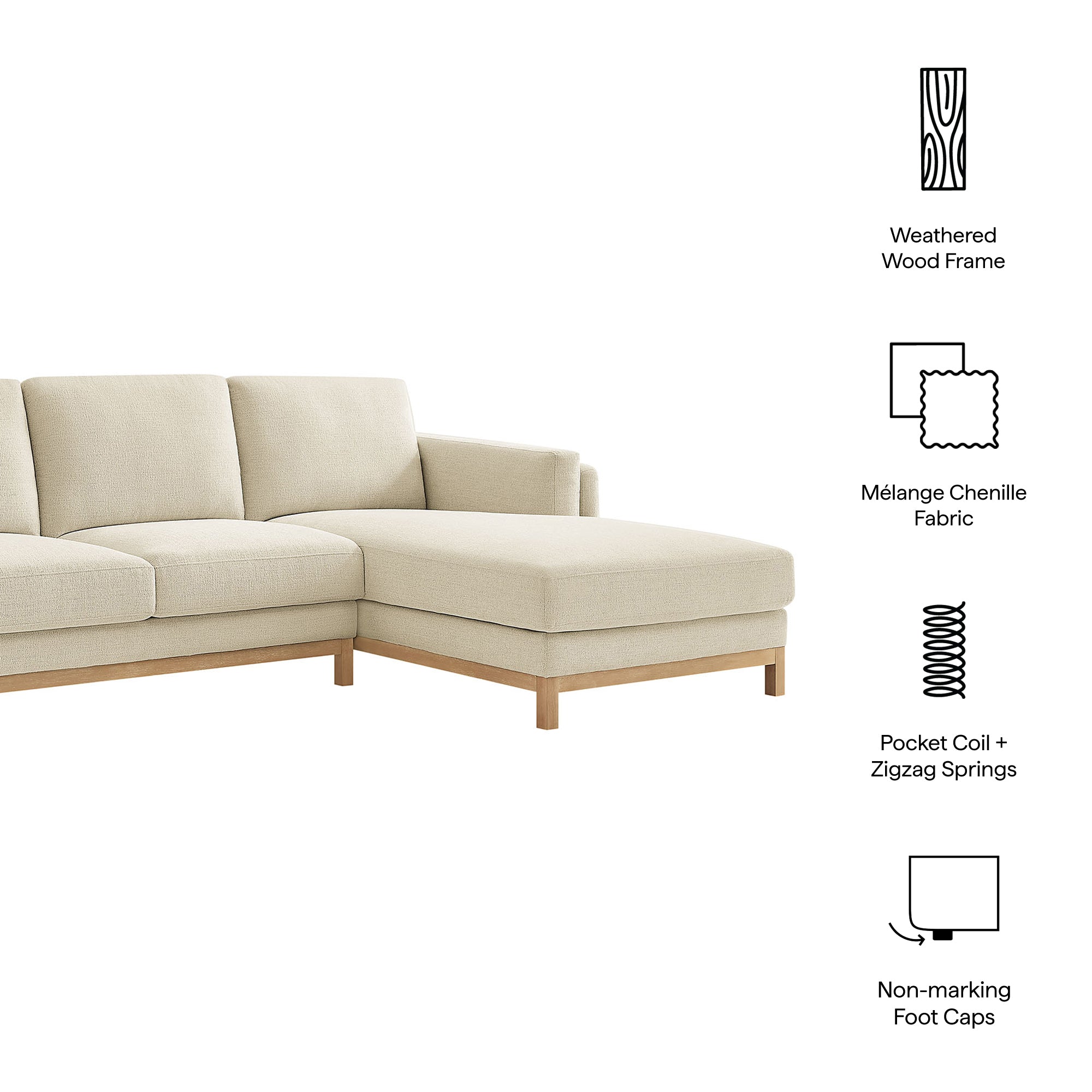 Roscoe Right-Facing Fabric Sectional Sofa with Chaise - Mist