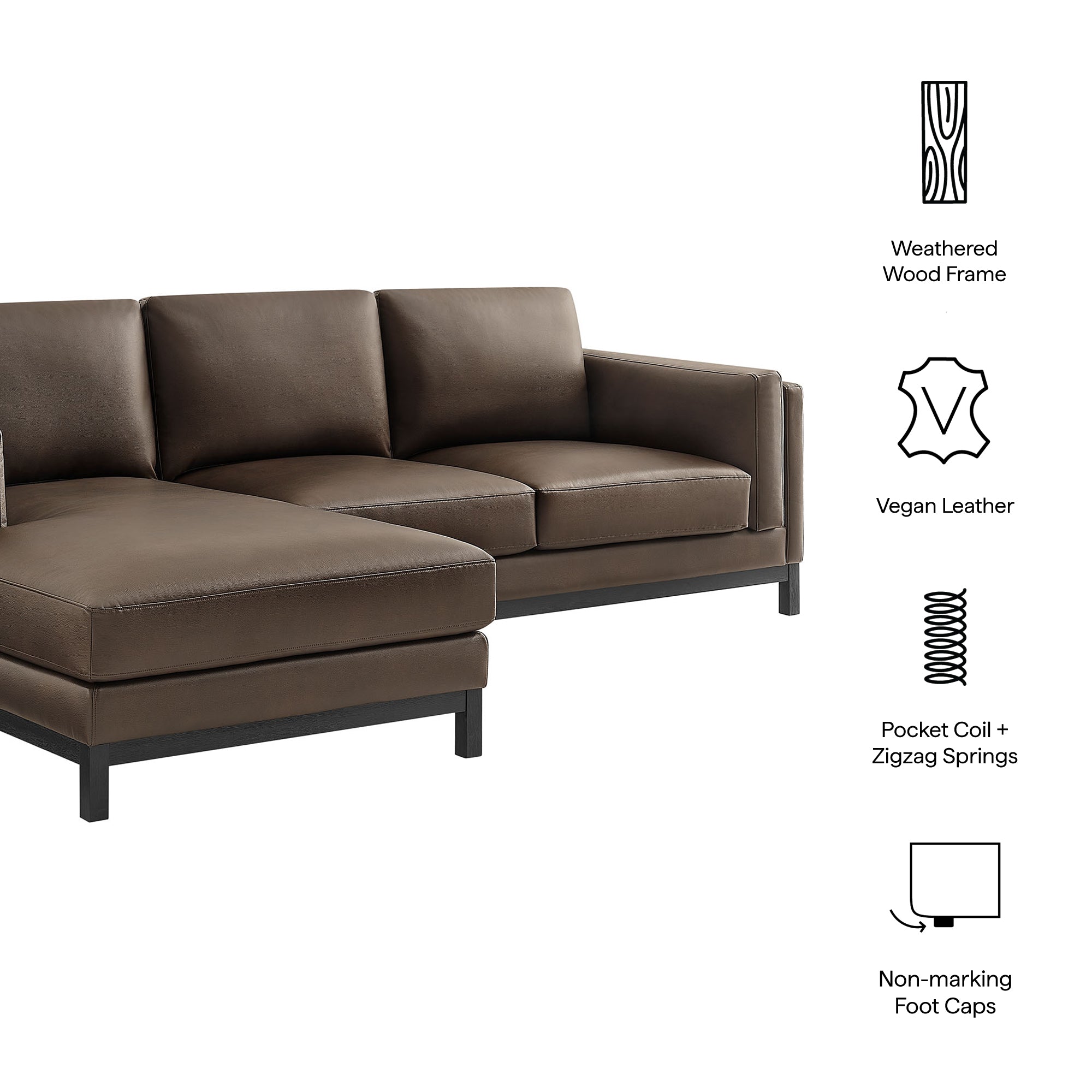 Roscoe Left-Facing Vegan Leather Sectional Sofa with Chaise - Toast