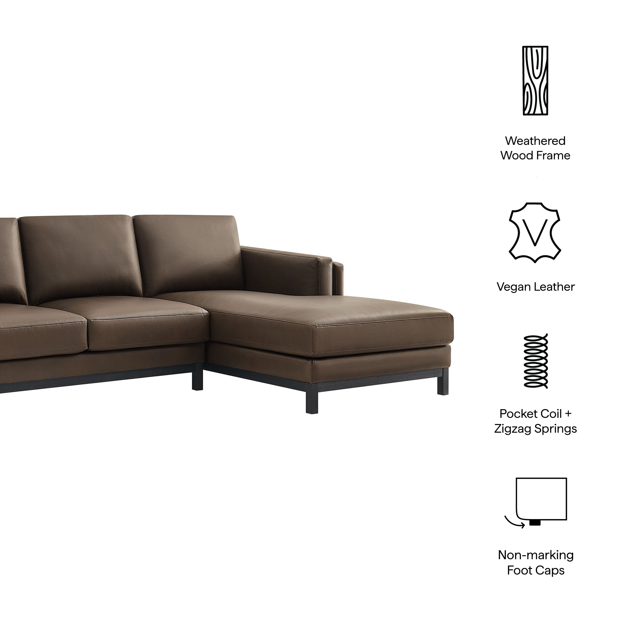 Roscoe Right-Facing Vegan Leather Sectional Sofa with Chaise - Toast