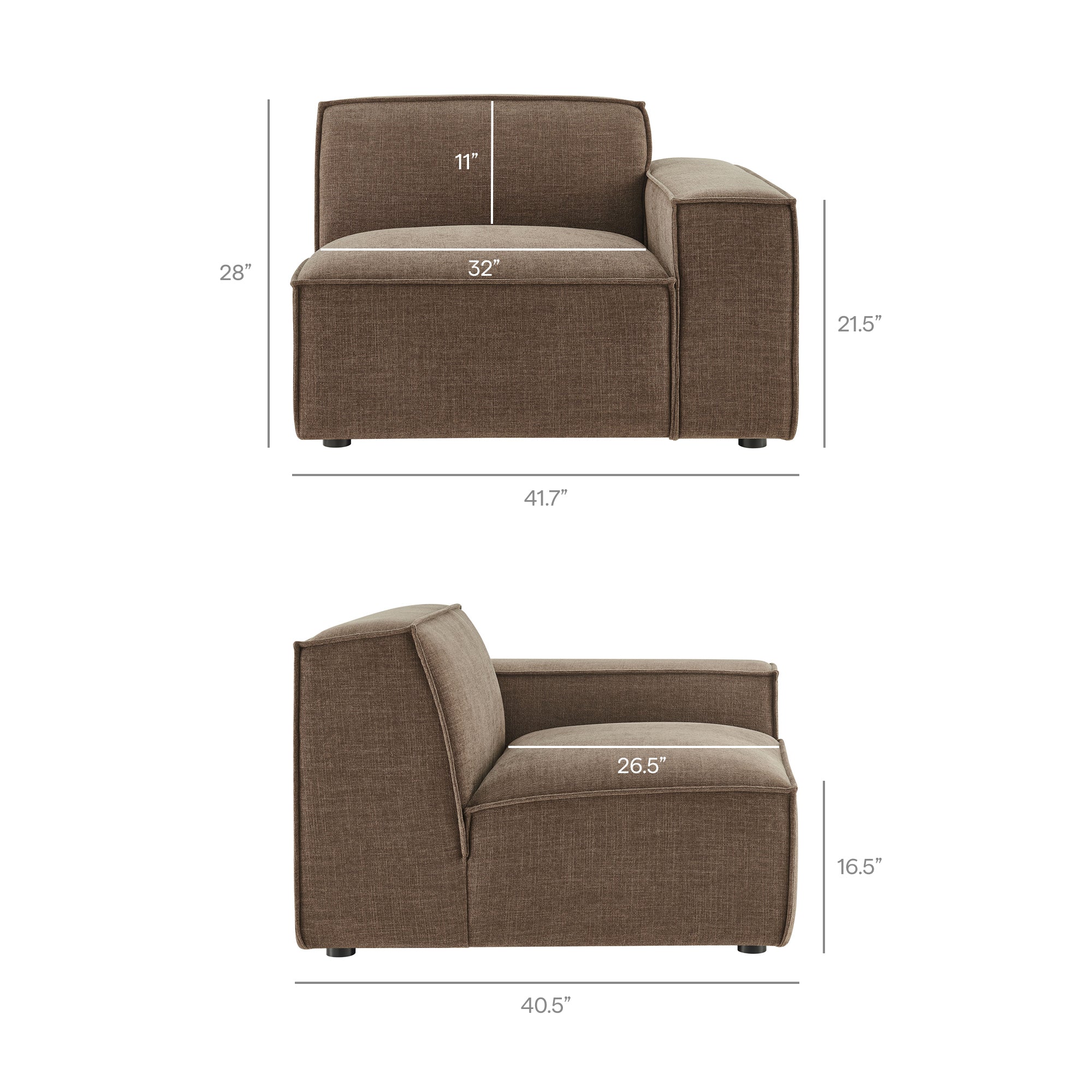 Restore Performance Fabric Upholstered Right-Facing Modular Lounge Chair