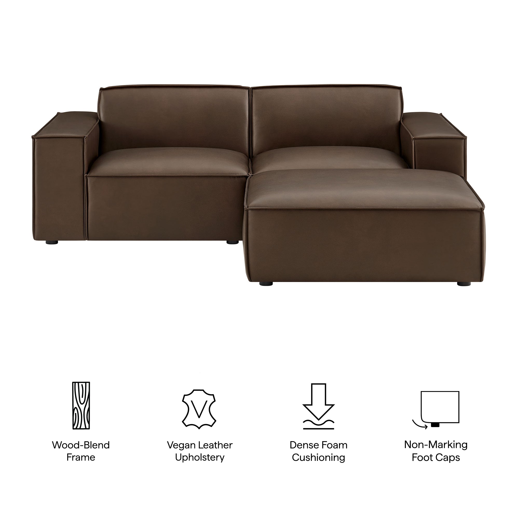 Restore 3-Piece Vegan Leather Modular Loveseat with Ottoman - Toast