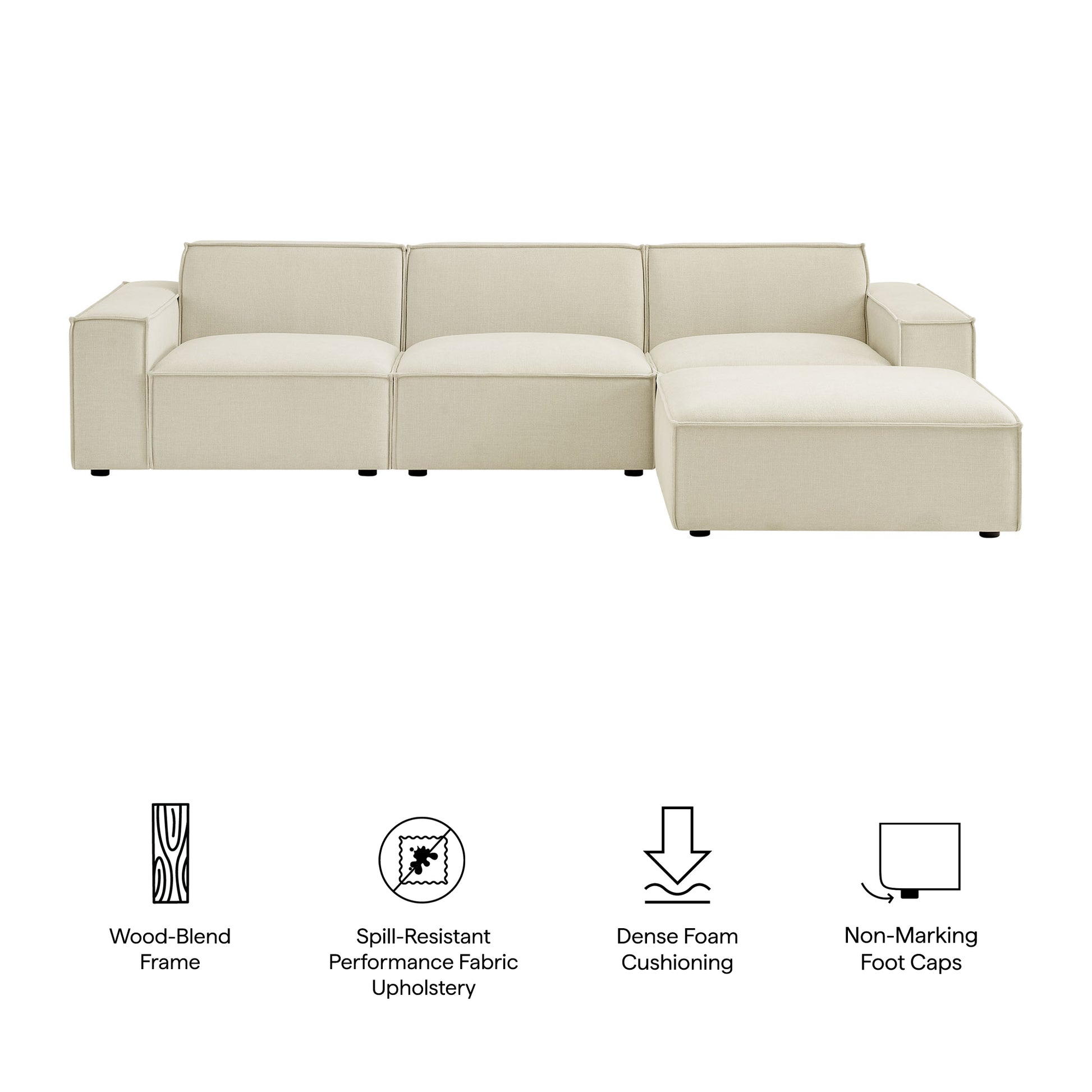 Restore 4-Piece Performance Fabric Upholstered Modular Sofa Set with Ottoman - Foliage