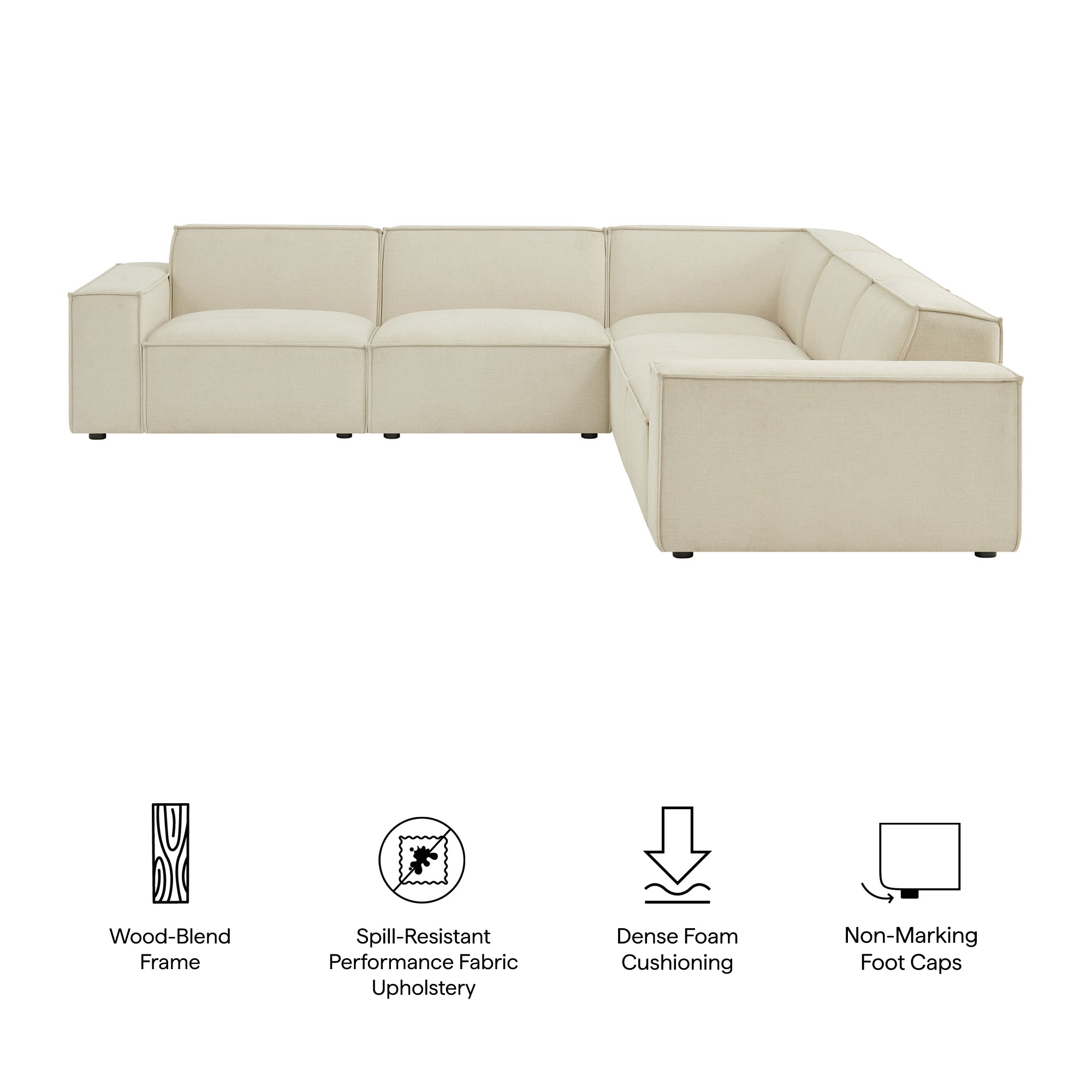 Restore 5-Piece Performance Fabric Upholstered Modular L-Shaped Sofa - Foliage