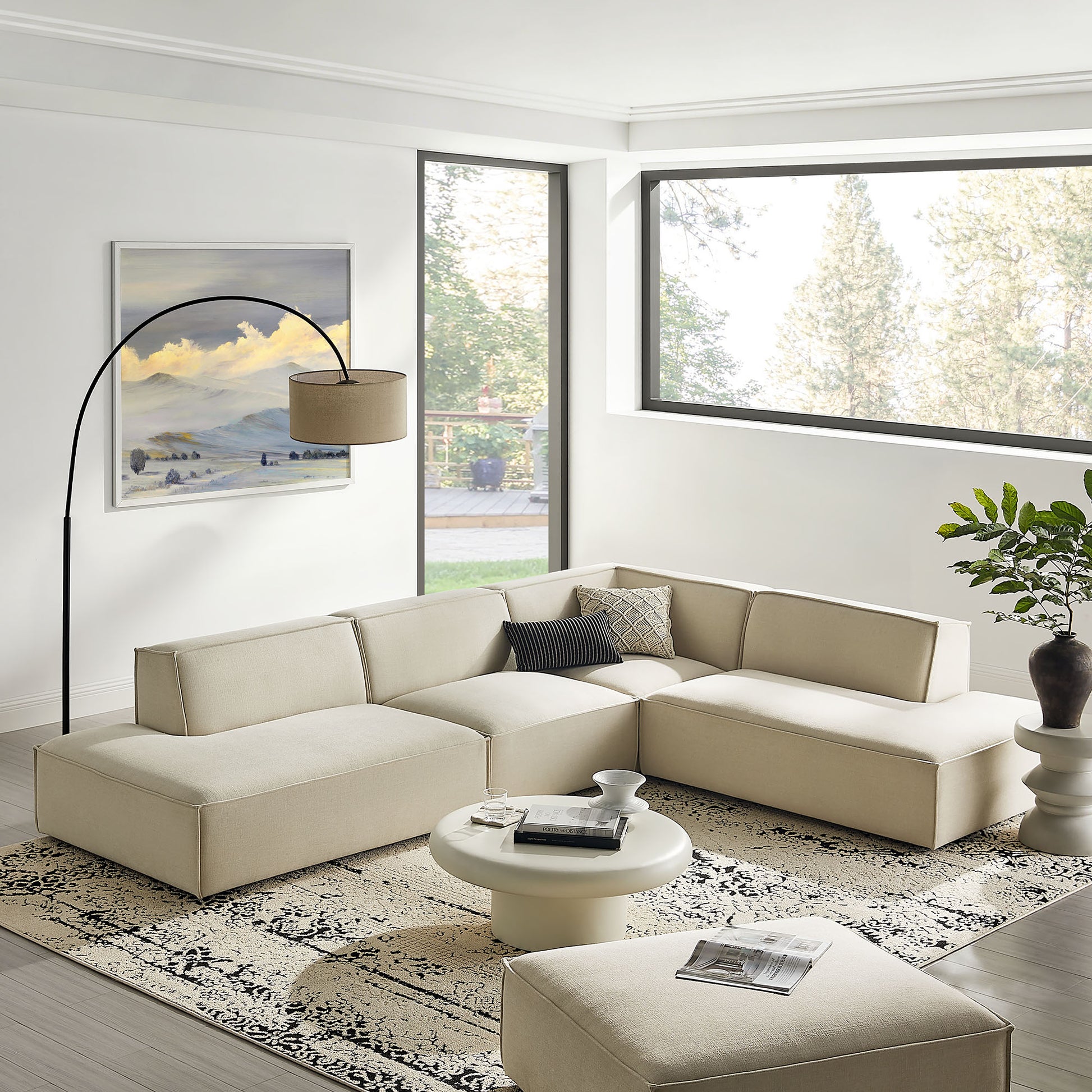 Restore 4-Piece Performance Fabric Upholstered Modular L-Shaped Armless Sectional Sofa