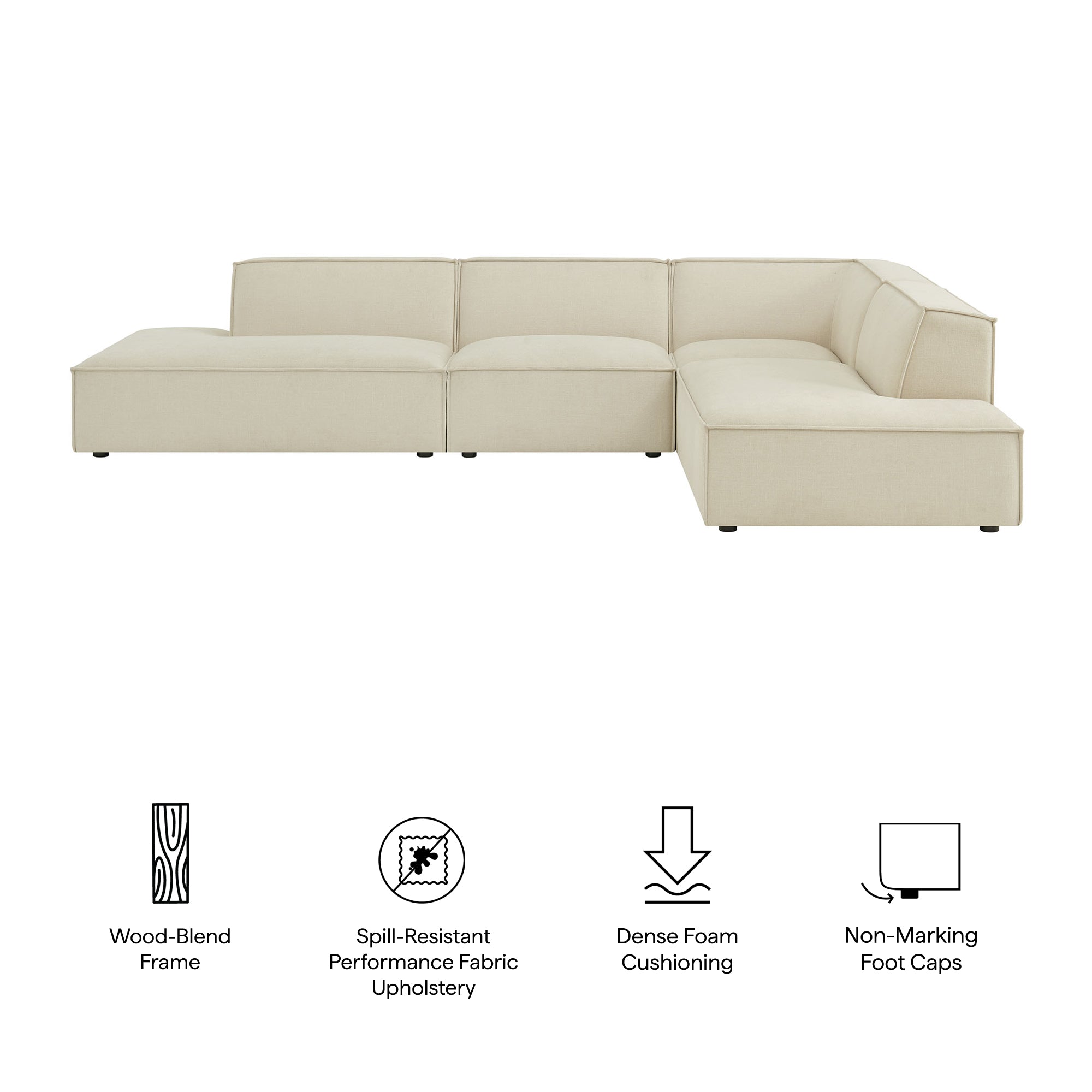Restore 4-Piece Performance Fabric Upholstered Modular L-Shaped Armless Sectional Sofa - Foliage