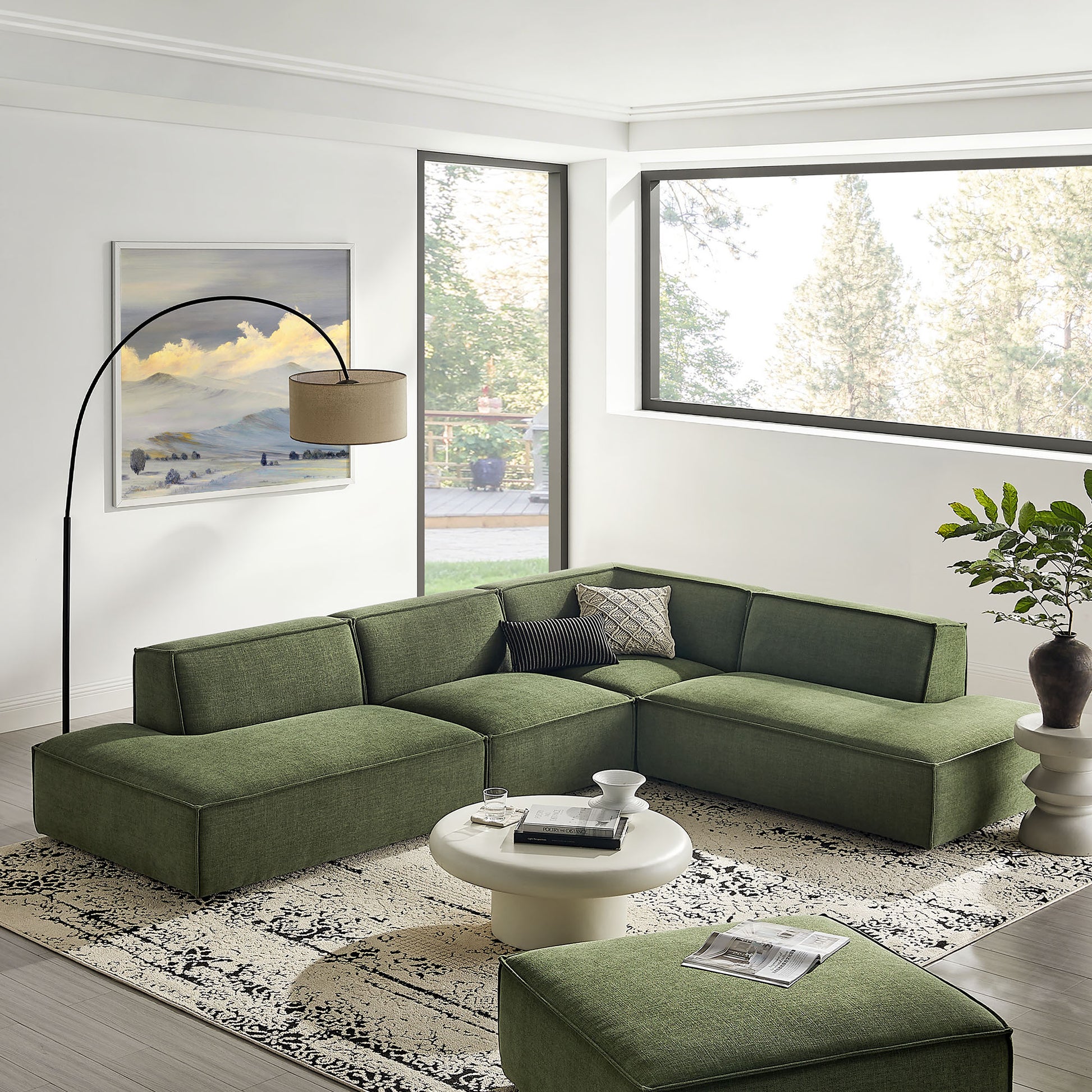 Restore 4-Piece Performance Fabric Upholstered Modular L-Shaped Armless Sectional Sofa