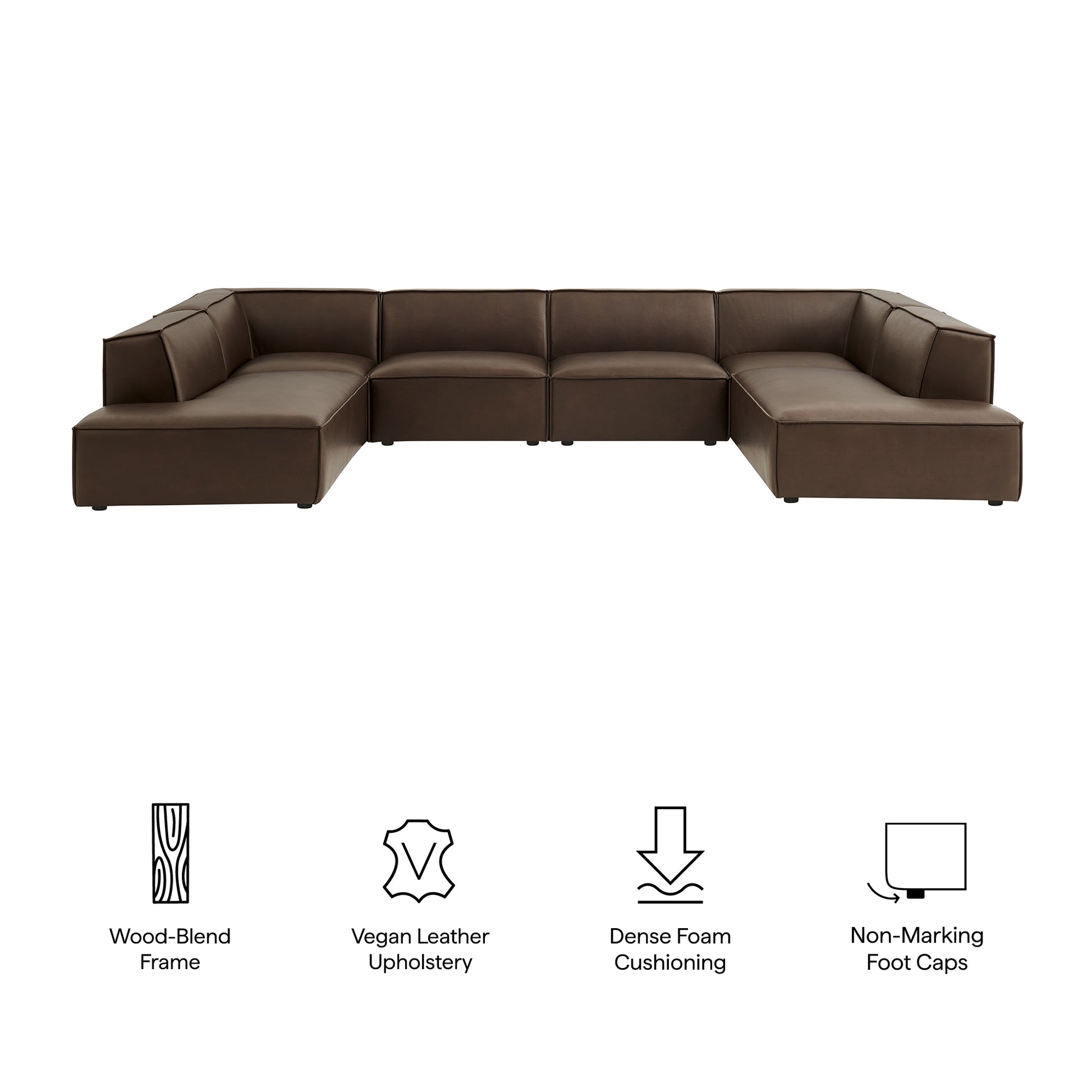 Restore 6-Piece Vegan Leather U-Shaped Armless Sectional Sofa - Toast