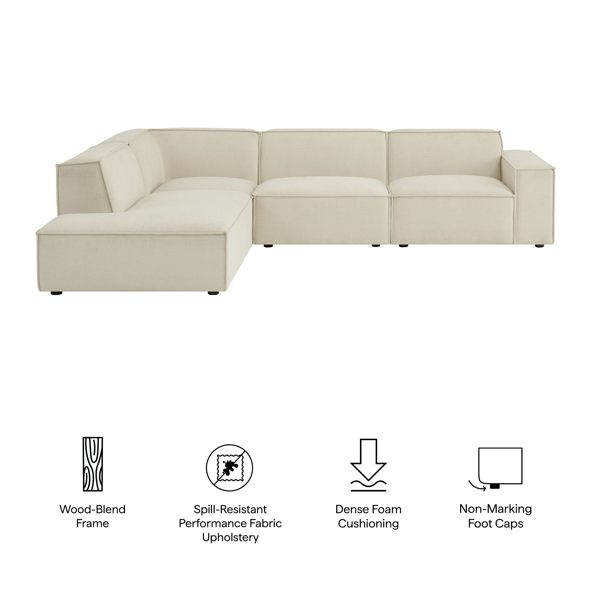 Restore 4-Piece Performance Fabric Upholstered Modular L-Shaped Sofa - Foliage
