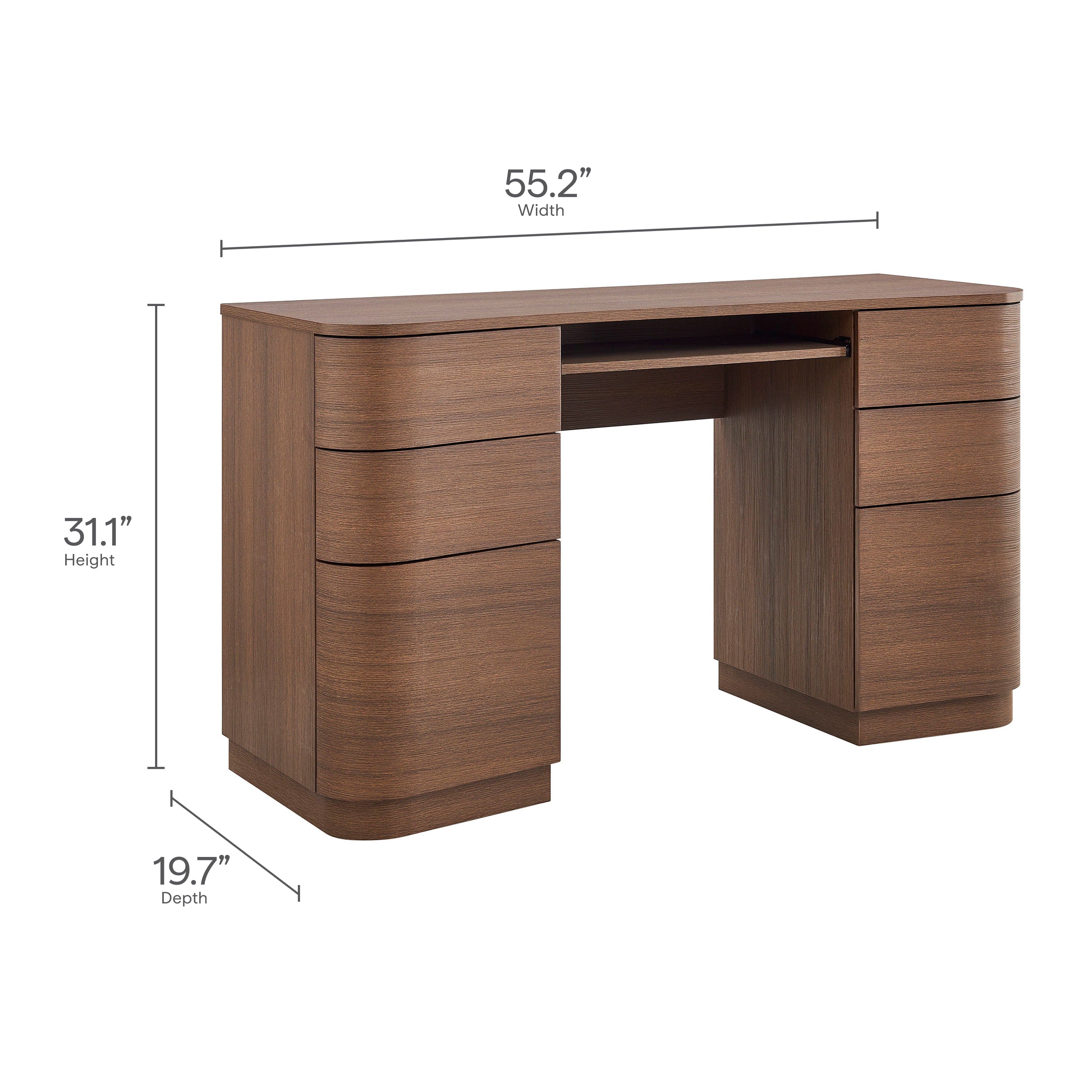 Mirae 55" 6-Drawer Curved Office Desk - Brushed Light Oak