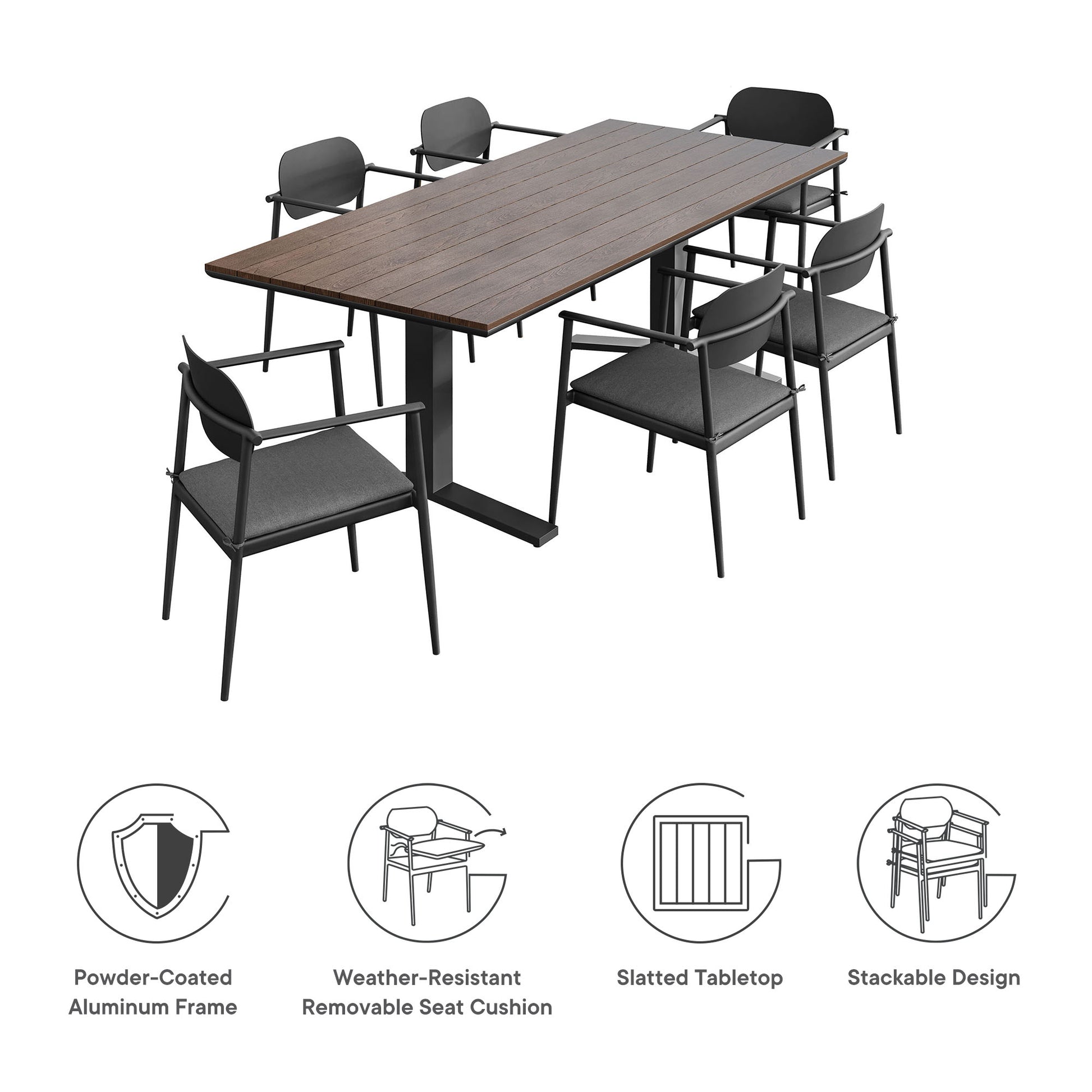 Aeris 7-Piece Outdoor Patio Aluminum Dining Set - White Light Gray
