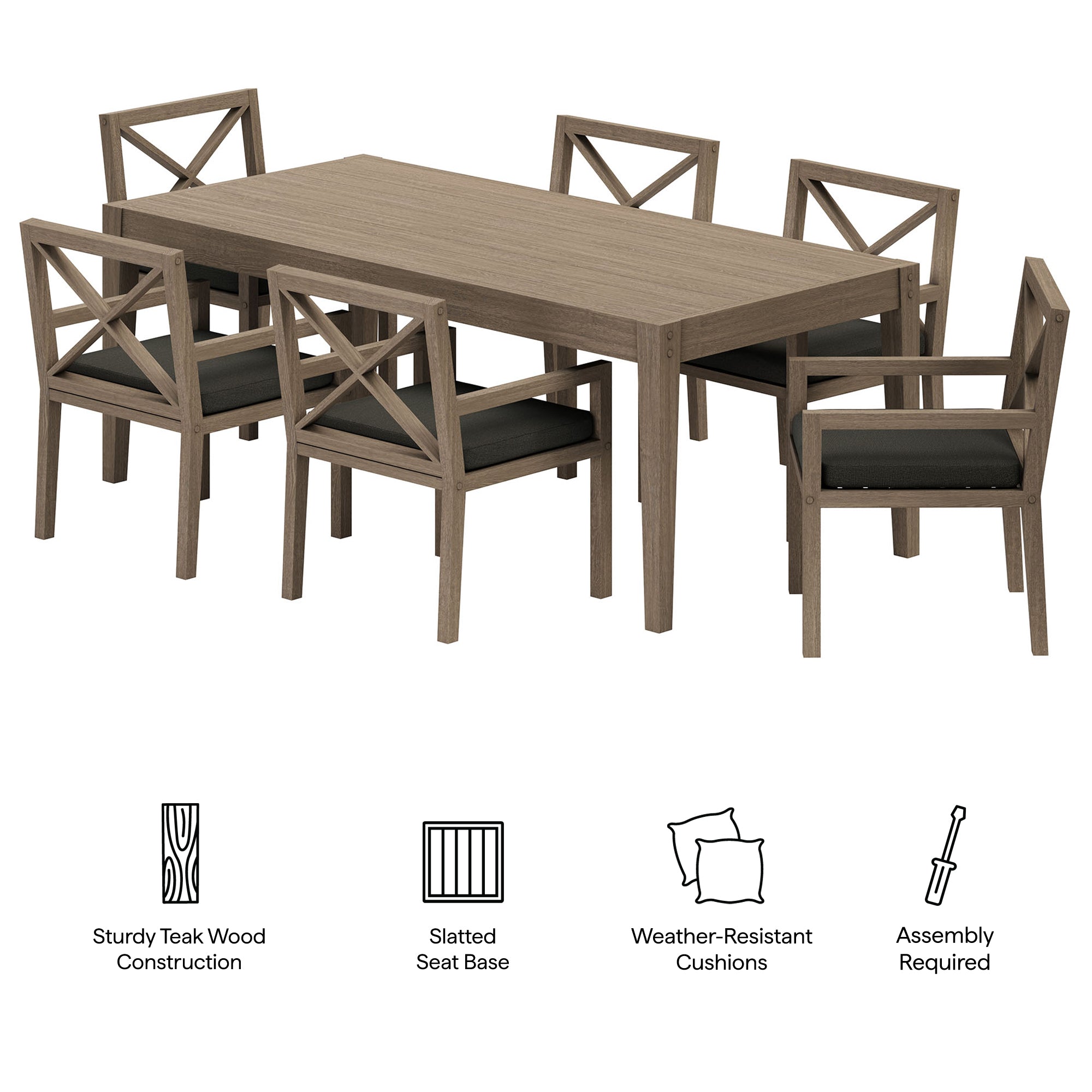 Northlake 7-Piece Outdoor Teak Wood Dining Set - Weathered Gray Pebble