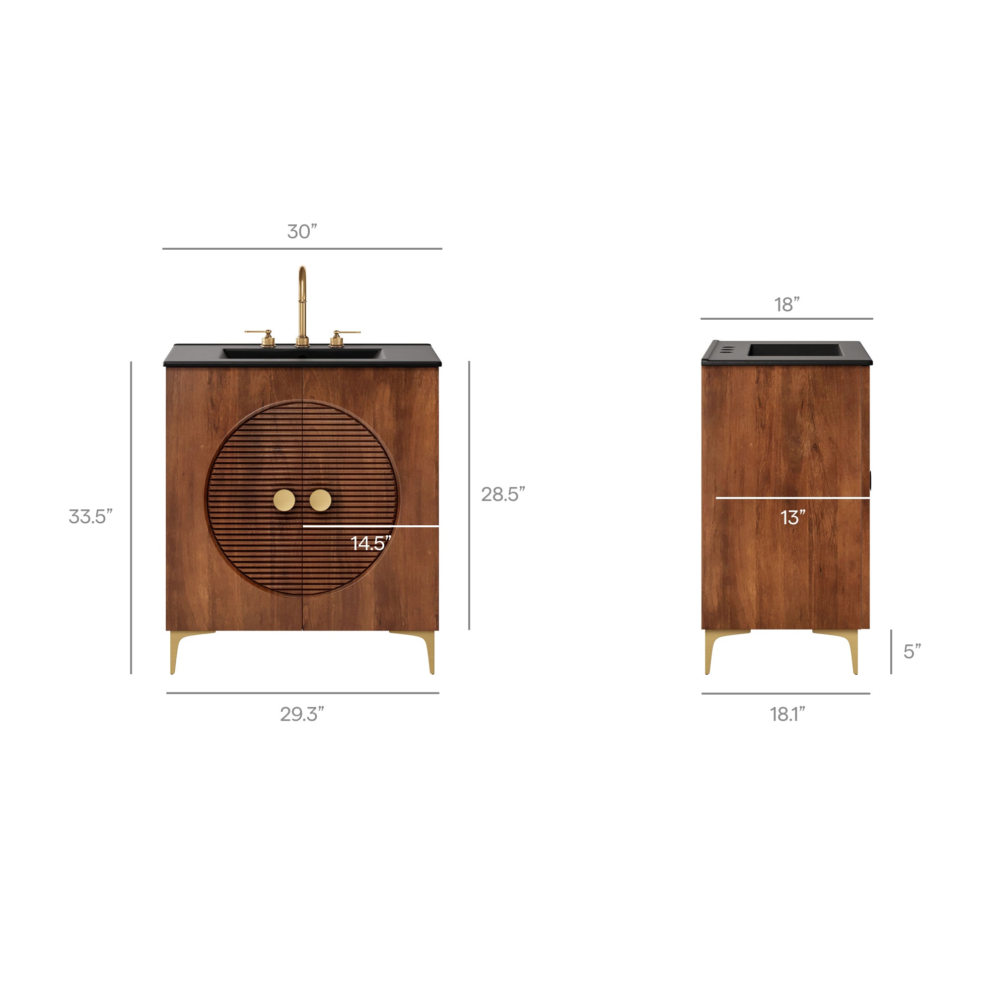 Vernon 30" Fluted Wood Vanity Cabinet With Sink - Walnut White