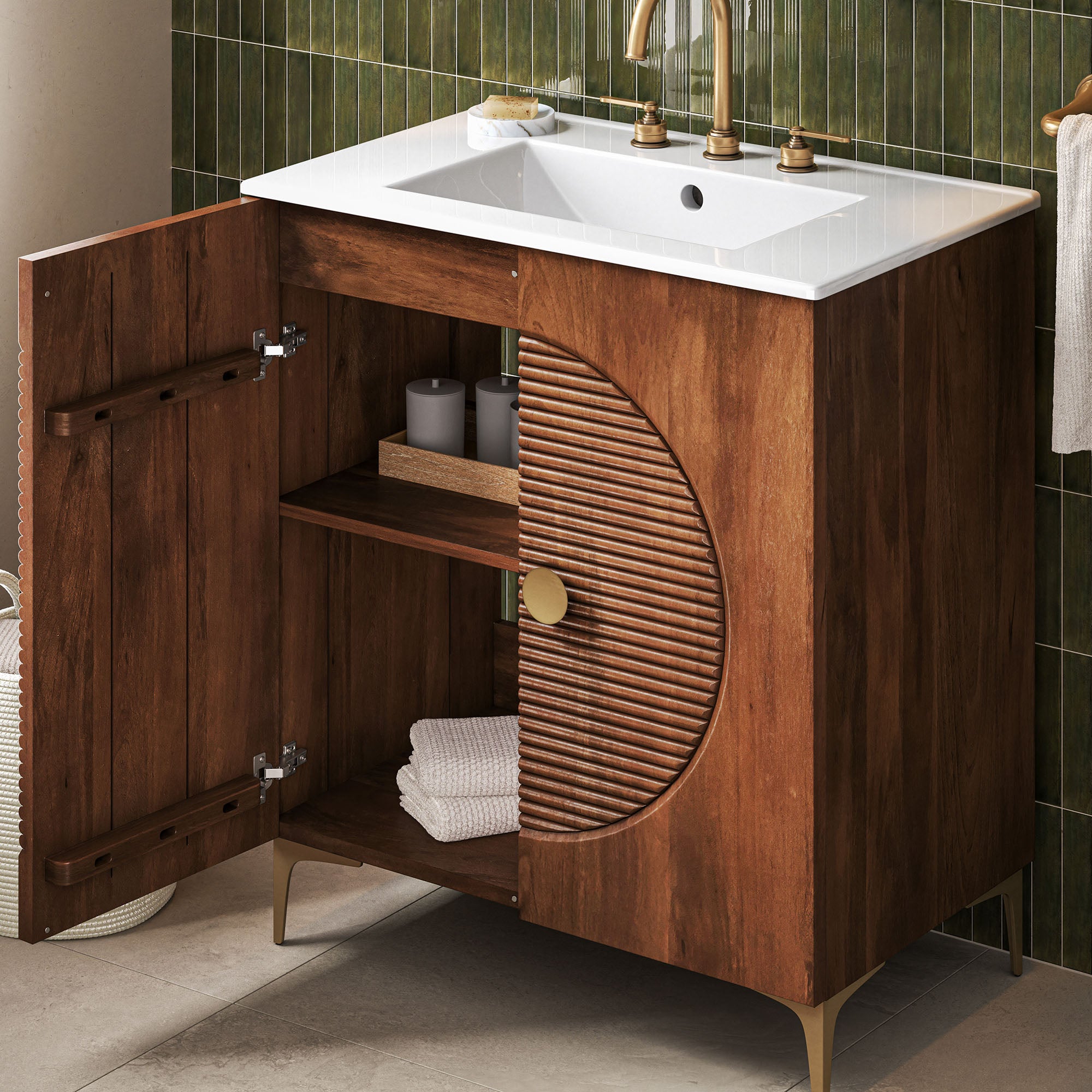 Vernon 30" Fluted Wood Vanity Cabinet With Sink