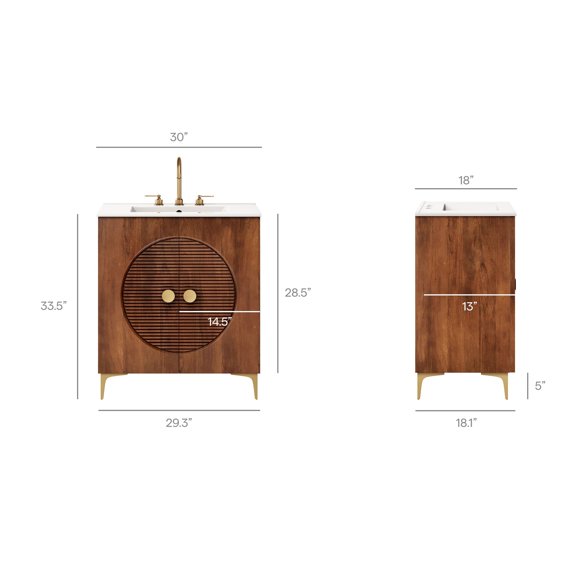 Vernon 30" Fluted Wood Vanity Cabinet With Sink