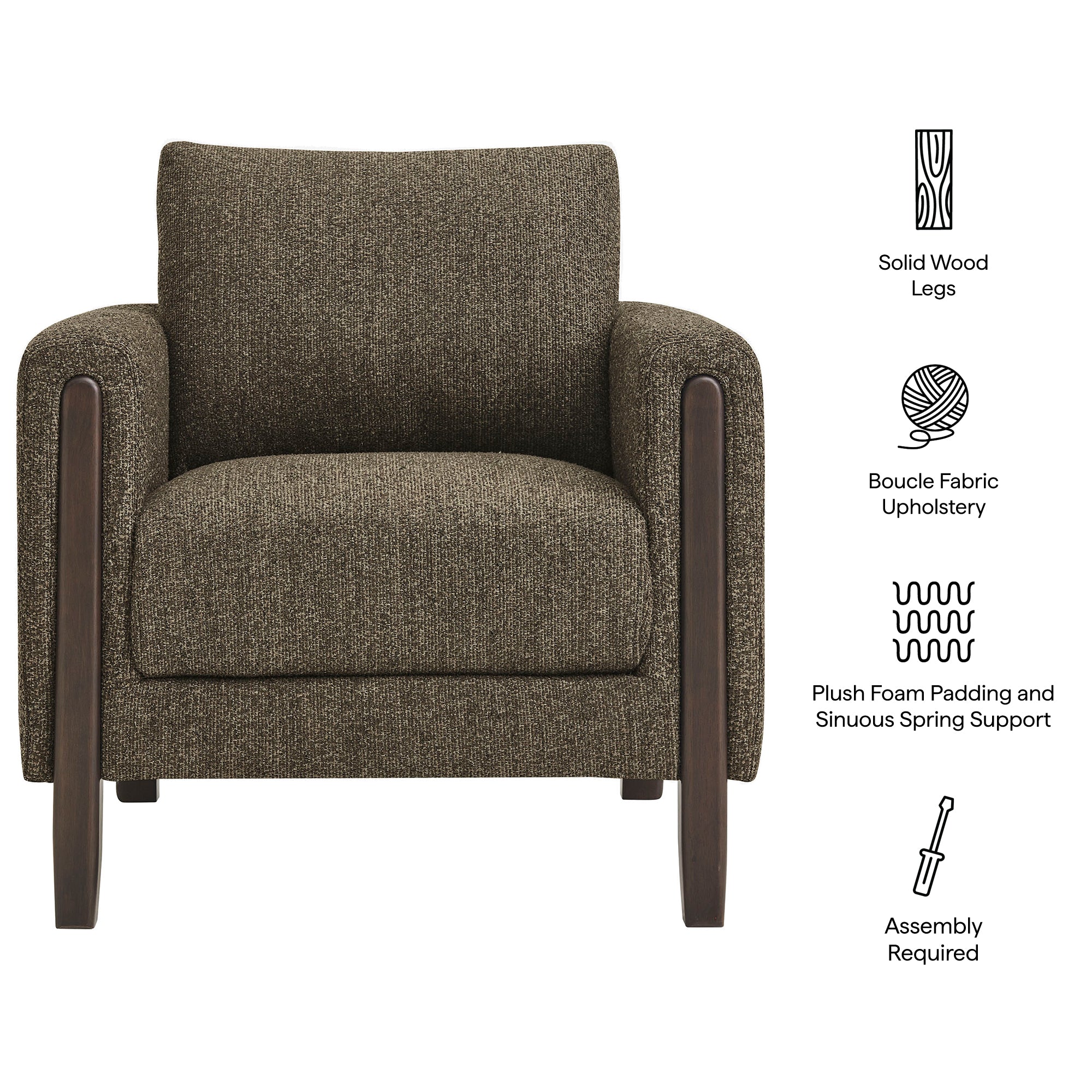 Hawken Boucle Fabric Accent Armchair - Parchment Espresso