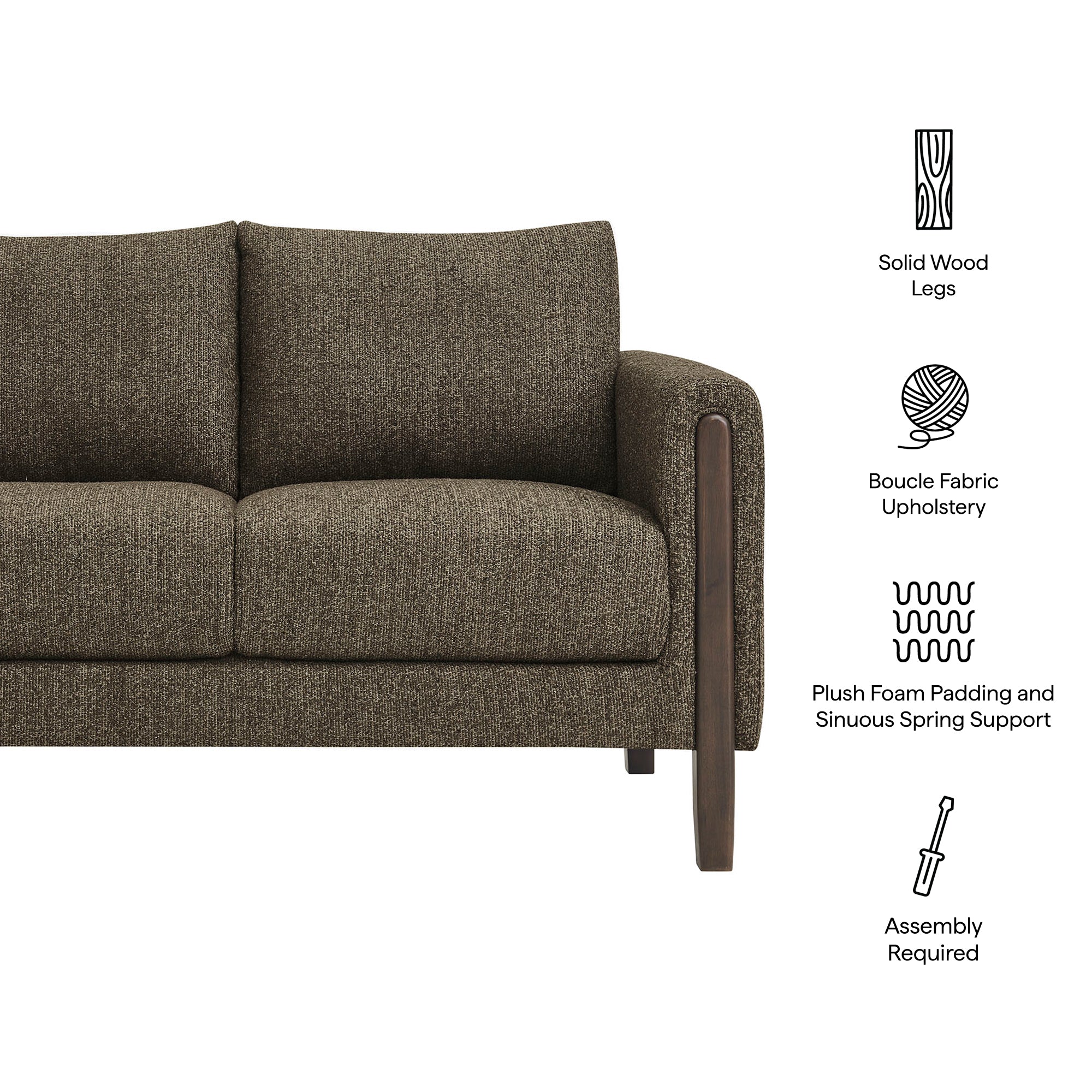 Hawken Boucle Fabric Loveseat - Parchment Espresso