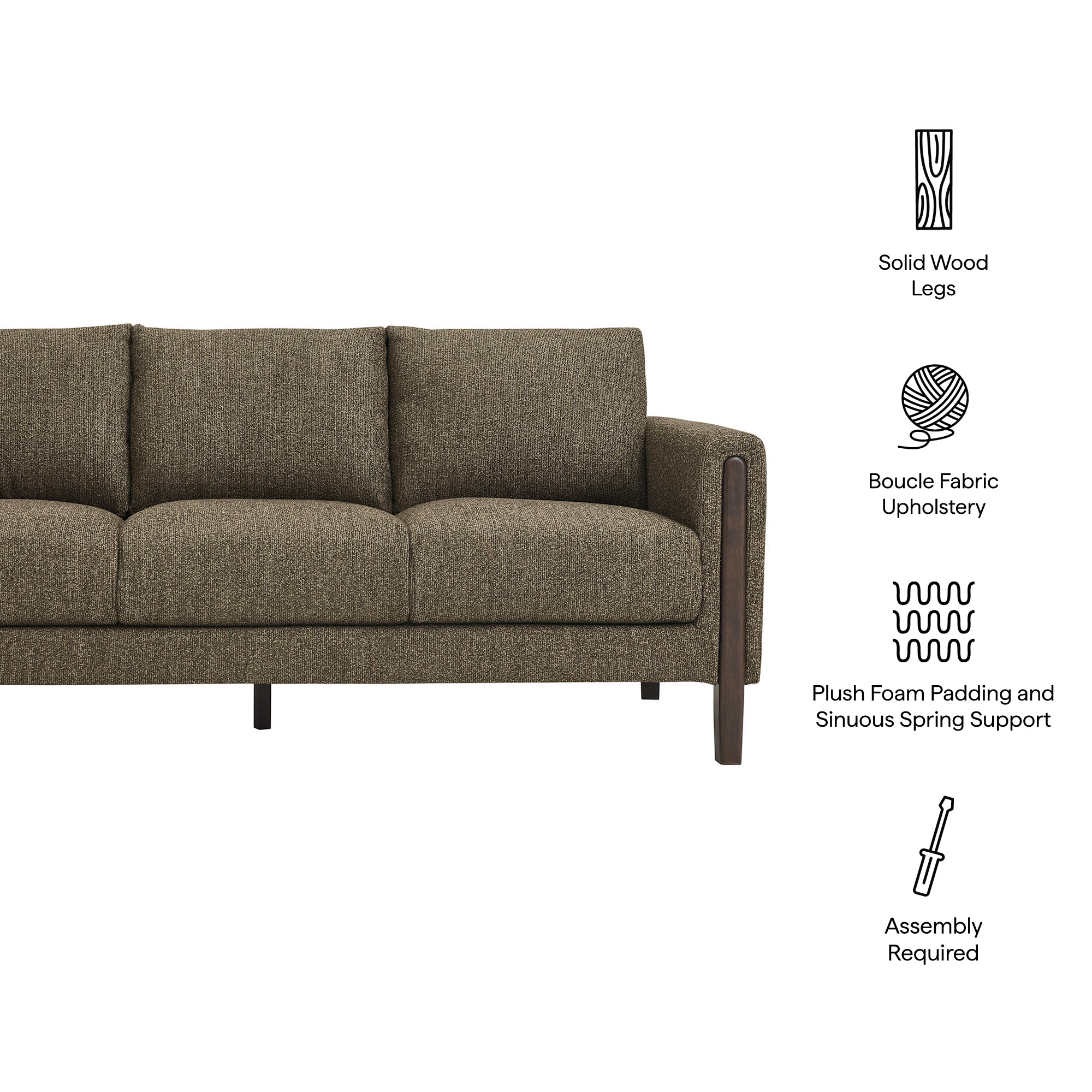 Hawken Boucle Fabric Sofa - Parchment Espresso