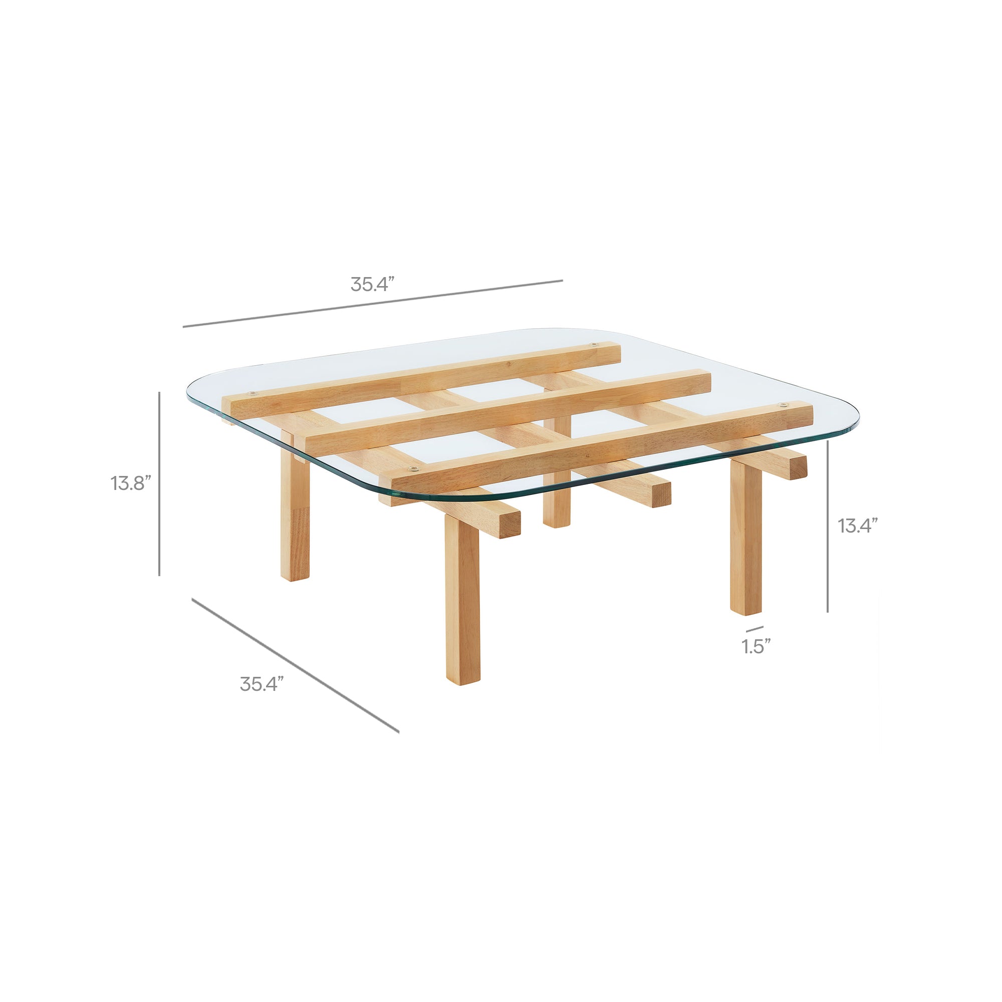 Isby 35 Inch Tempered Glass Coffee Table - Walnut